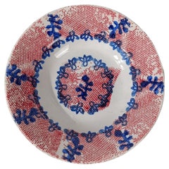 S.C.TURRITA Vintage Ironstone Dessert Plates, Folk Block Stamp Decor, Italy 20s