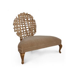 Scuadra Armchair with Hand-Crafted Back Rest in Solid Wood