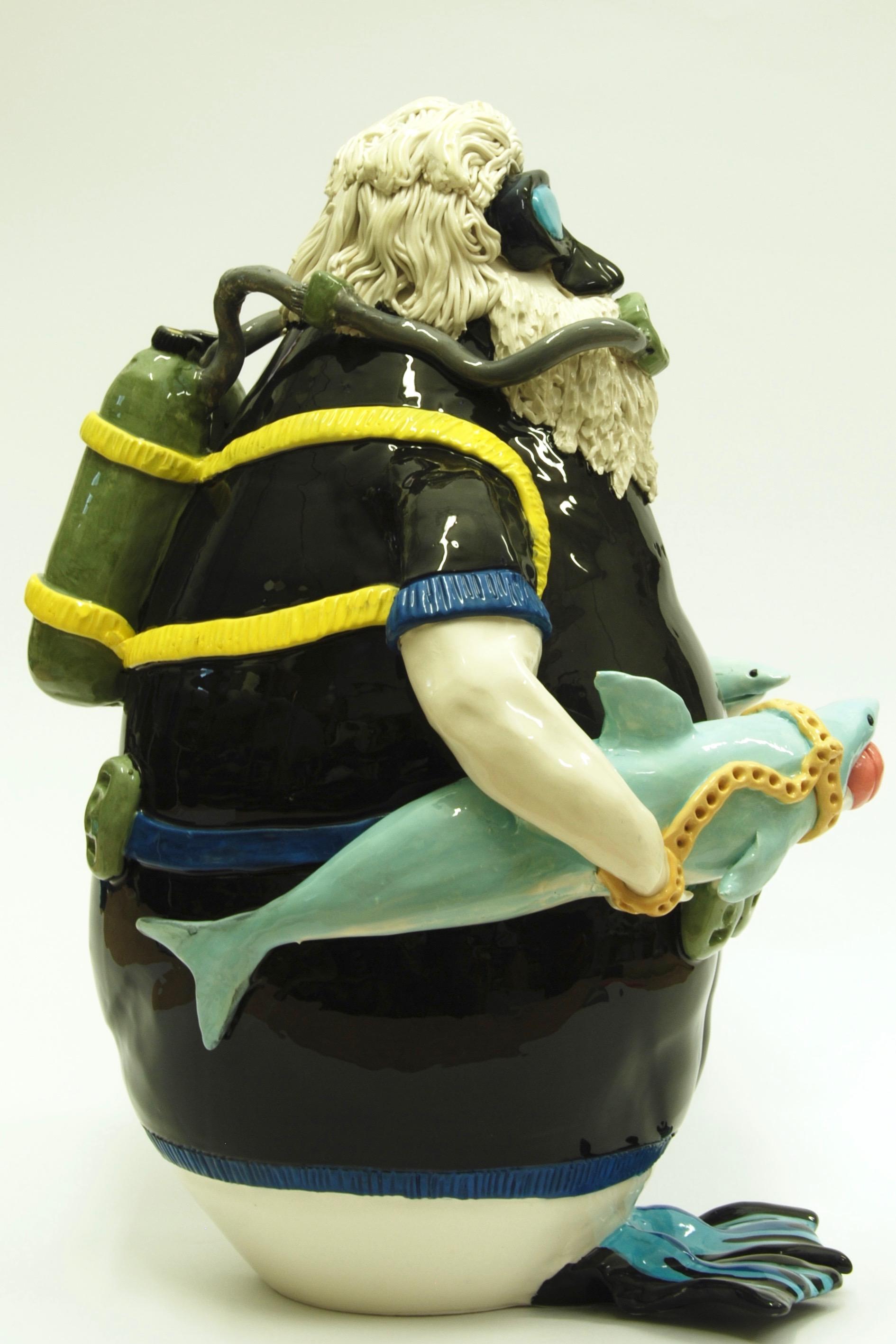 Scuba Diver Sharks, centre de table décoratif fabriqué à la main en Italie 2020, fait main Neuf - En vente à San Miniato PI, IT