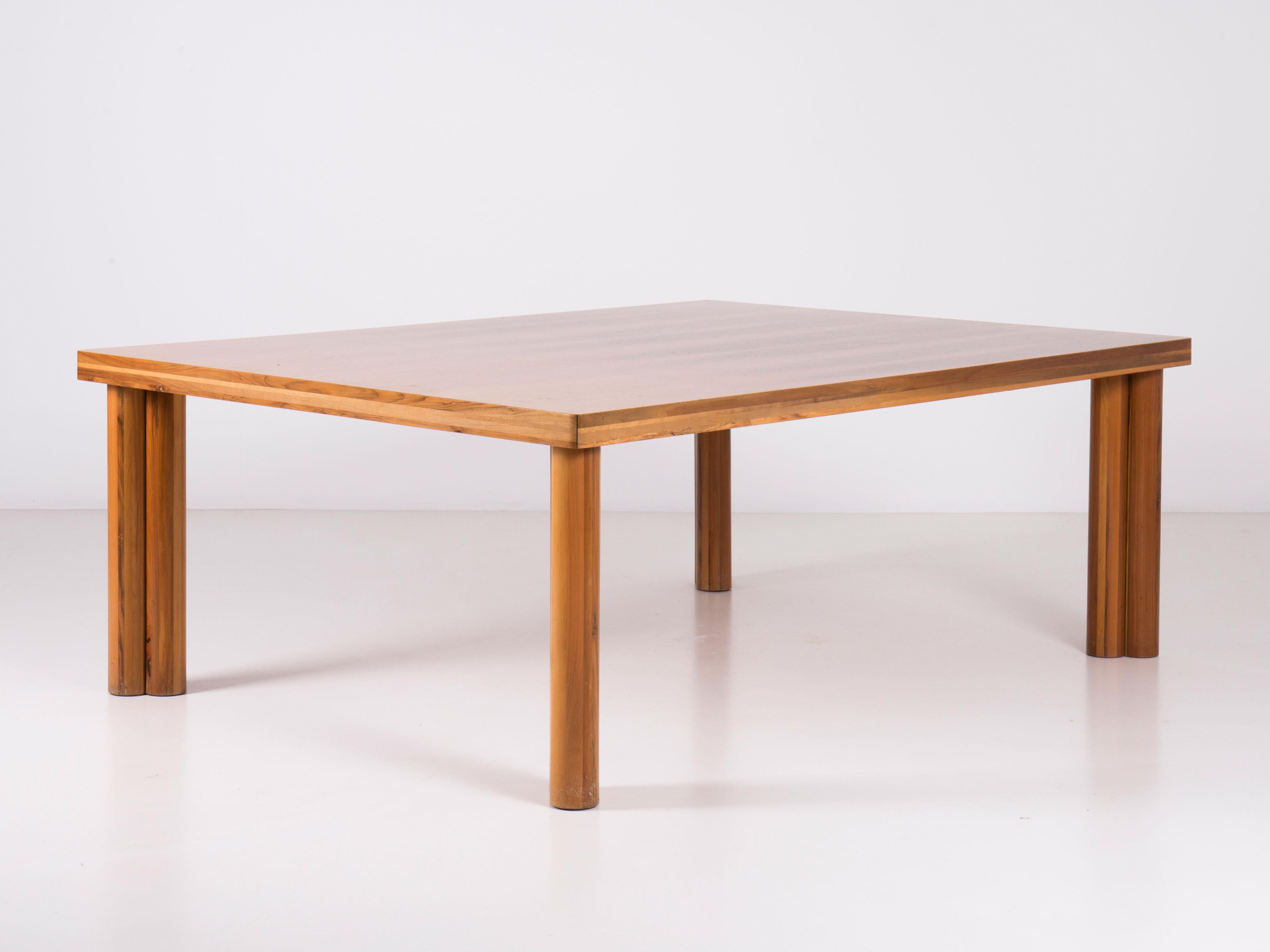 Scuderia table by Carlo Scarpa. Italian walnut table with double cylindrical legs. Signature C. Scarpa on the edge of the tabletop.

Bibliography:
B. Albertini, S. Bagnoli, “Carlo Scarpa. L’architettura nel dettaglio”, Jaca Book, 1988
C. Sonego,