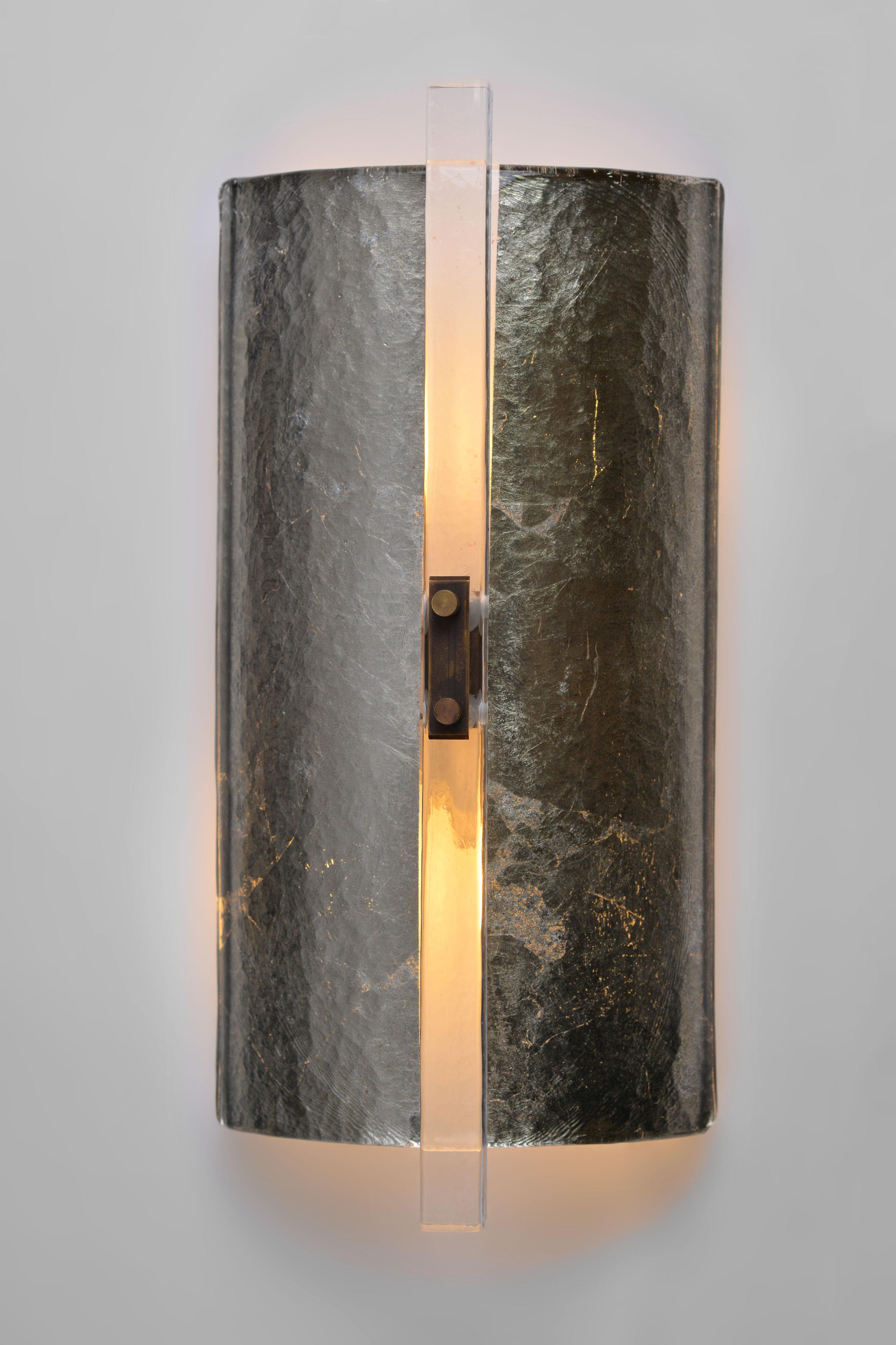 Italian Scudo Sconce Champagne, Murano Glass, White Gold Leaf Brass Detailing 'US Spec'