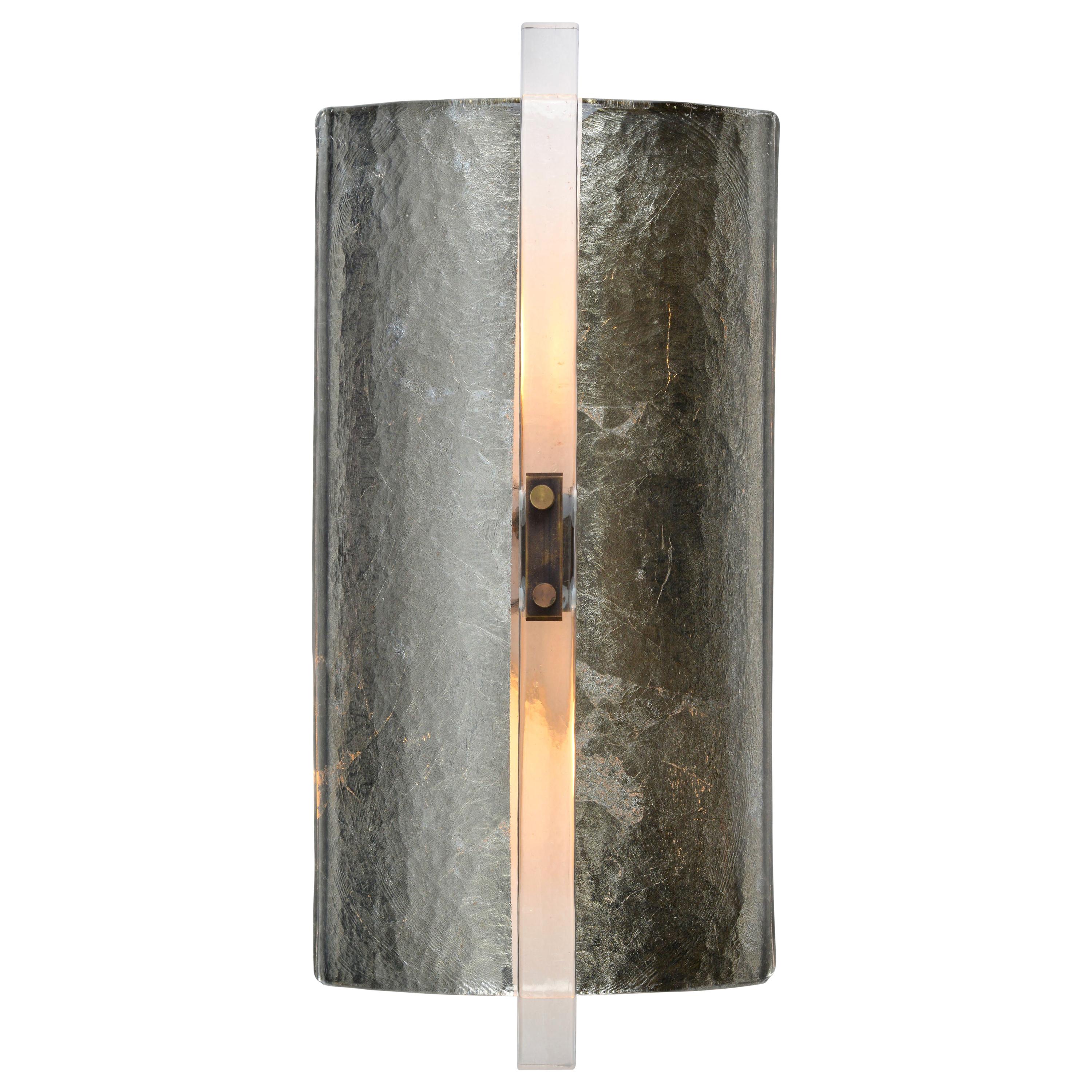 Scudo Sconce Champagne, Textured Murano Glass, White Gold Leaf, Brass Detailing