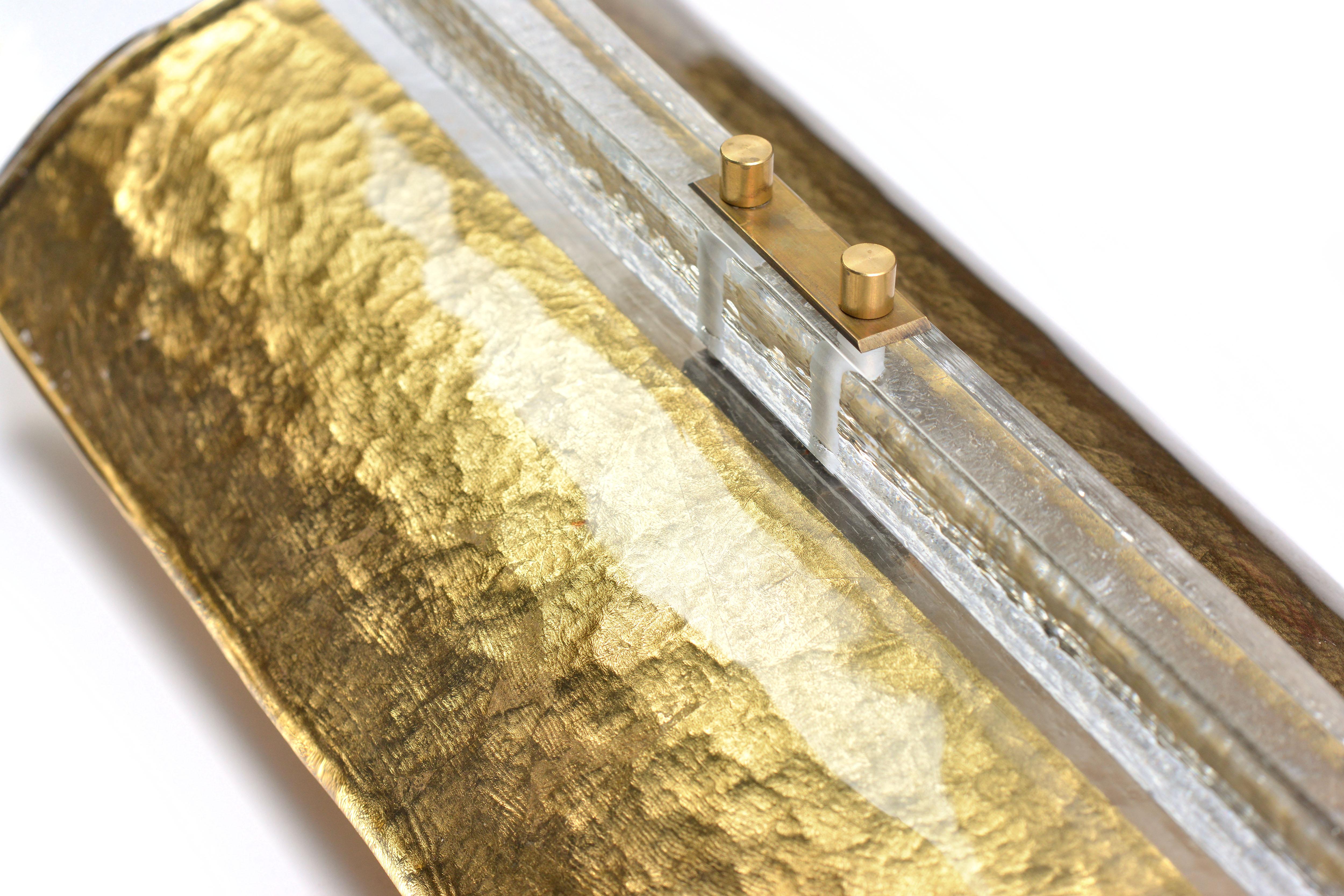 Scudo Sconce Oro, Textured Murano Glass Gold Leaf and Brass Detailing 'US Spec' 3