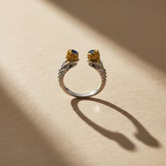 Scull ring with blue sapphires silver, gold