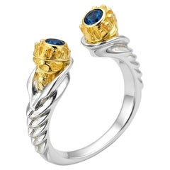 Scull ring with blue sapphires silver, gold