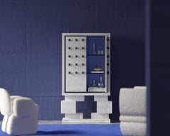 Sculpt White Cabinet in Stone Textured Lacquered MDF by Hermhaus