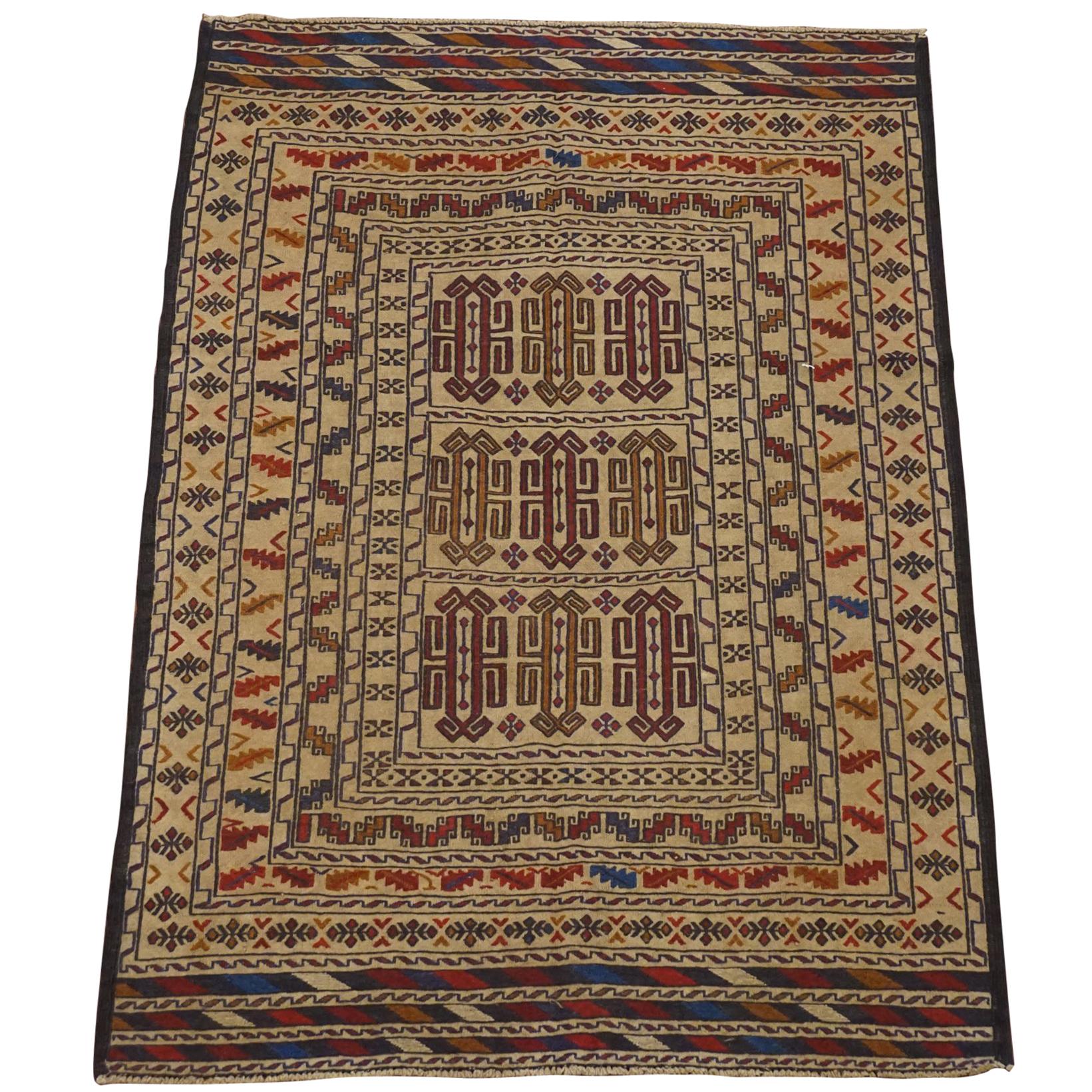 Sculpted Afghan Tribal Area Rug For Sale