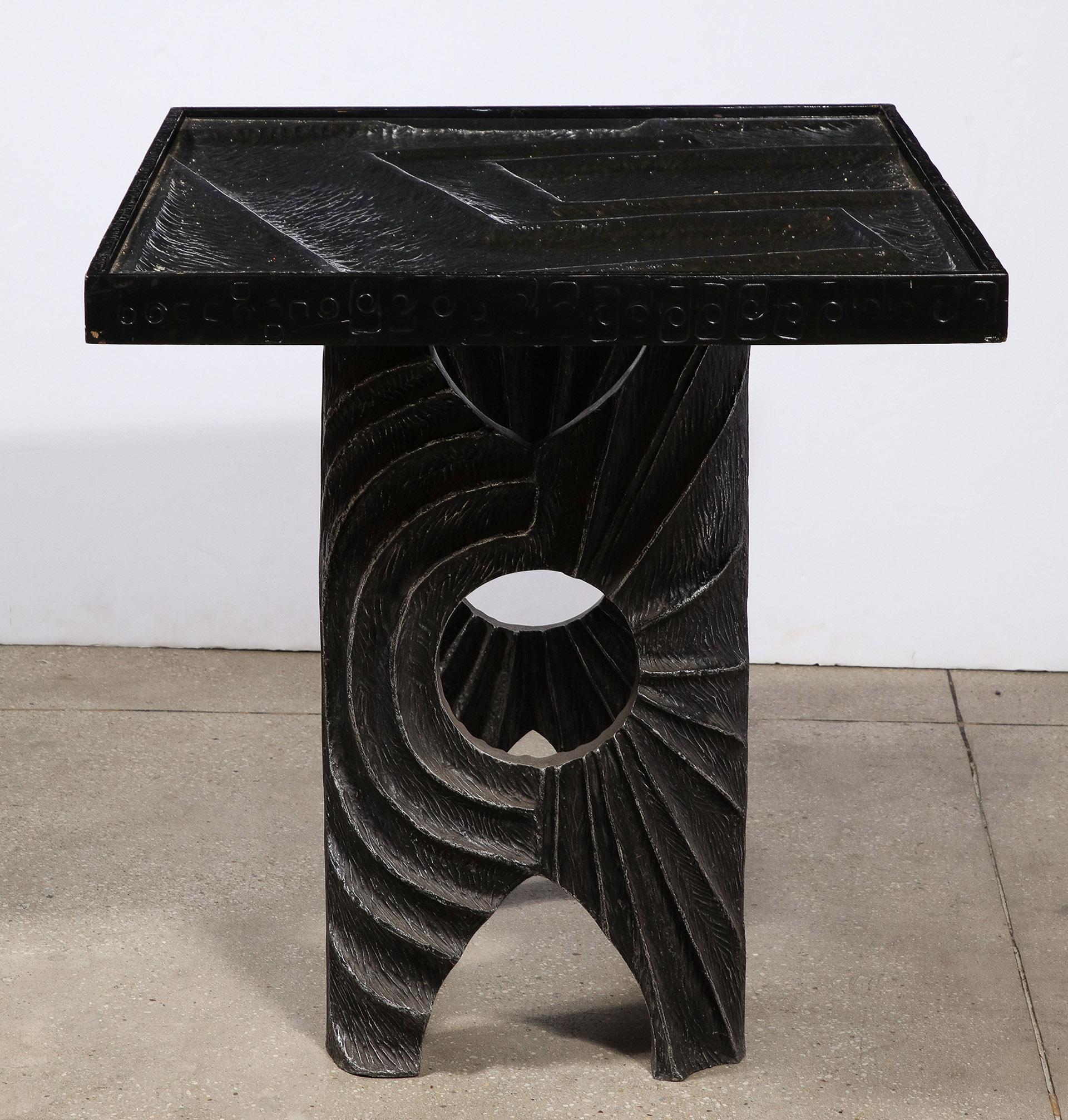 Hand-Carved Sculpted Aluminum Table by Laura Johnson Drake For Sale