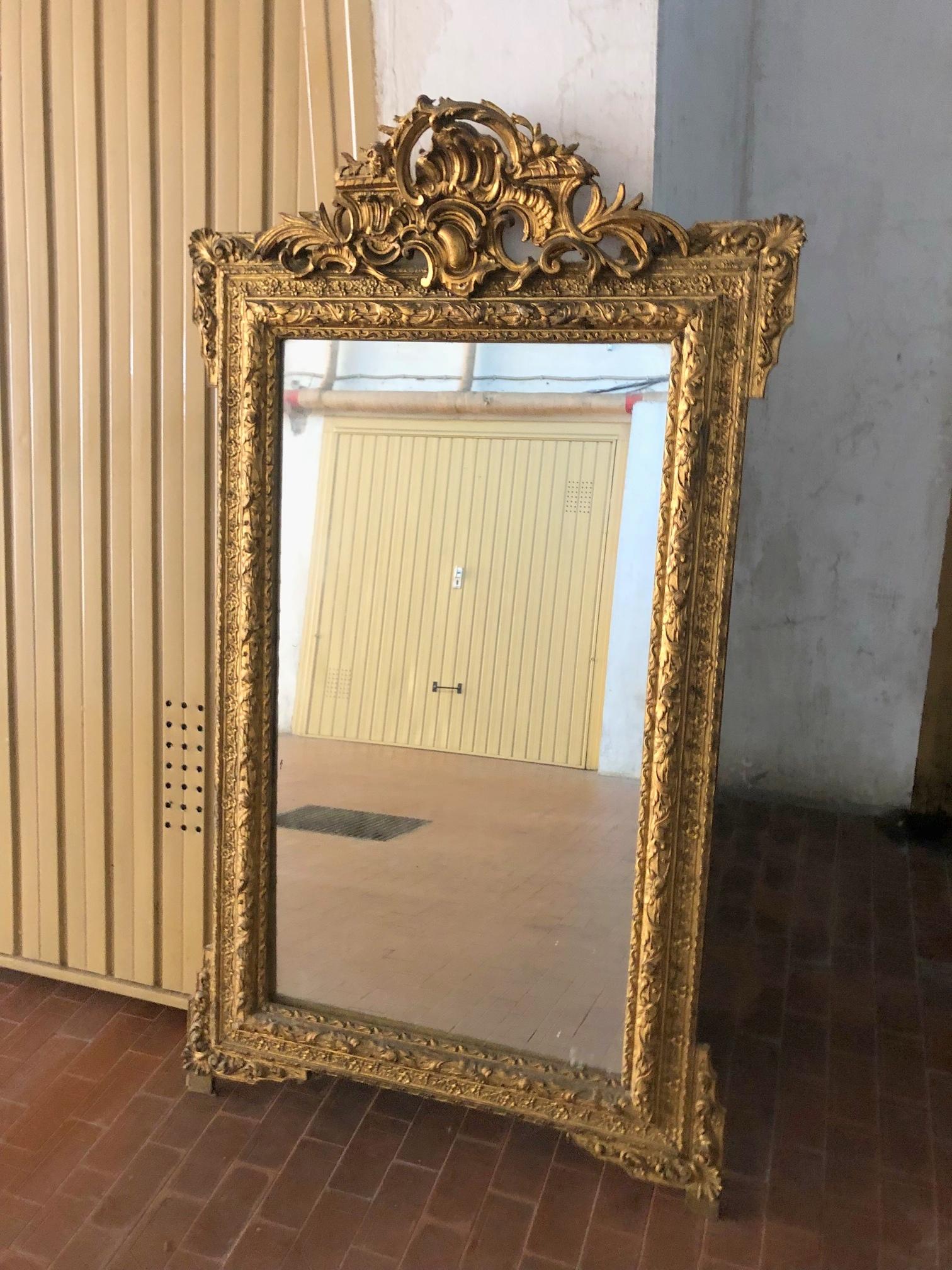 Italian Sculpted and Gilded Mirror, Late 19th Century, Italy