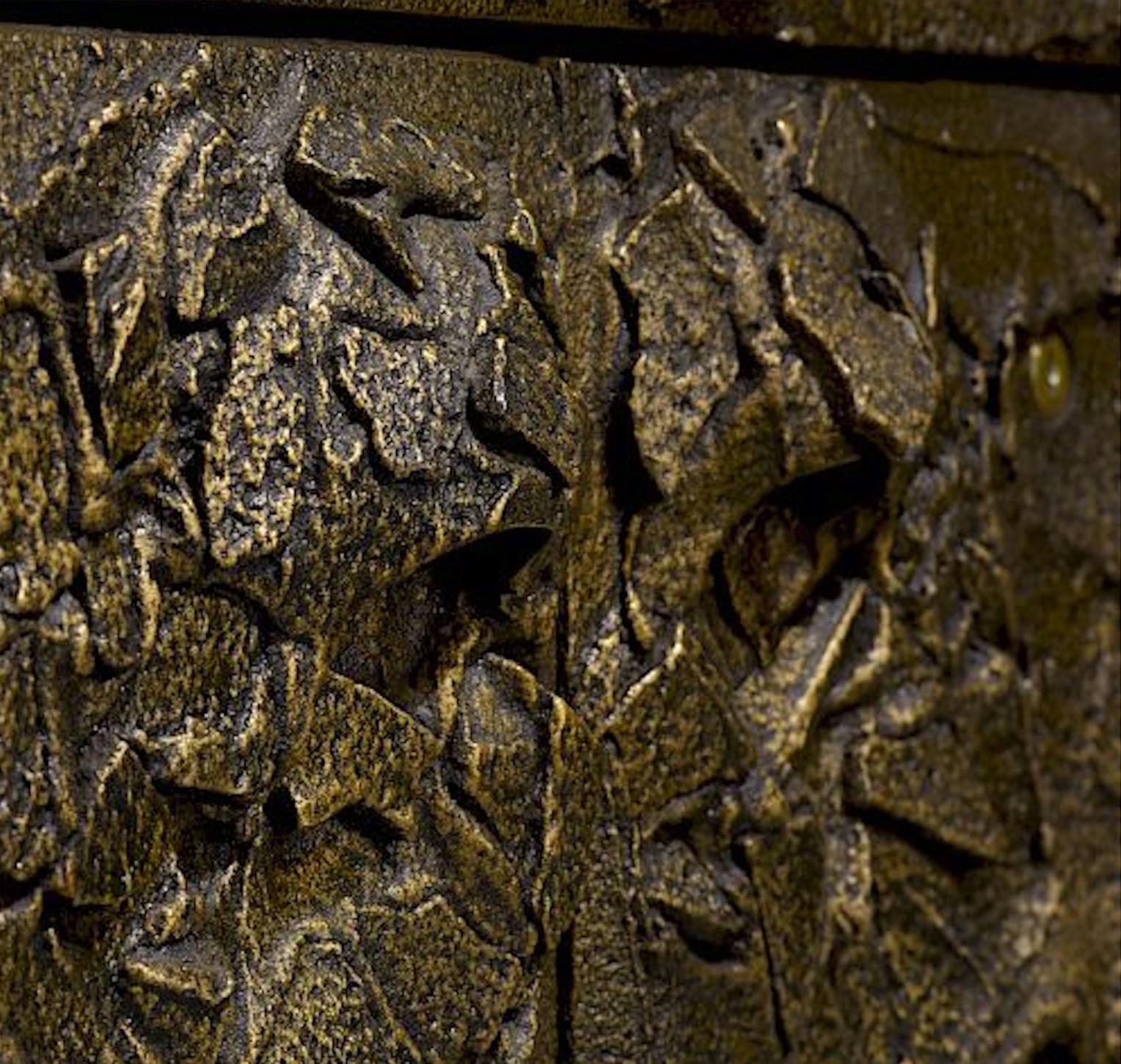Brutalist Sculpted and Patinated Bronze Cabinet by Paul Evans for Directional