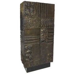 Sculpted and Patinated Bronze Cabinet by Paul Evans