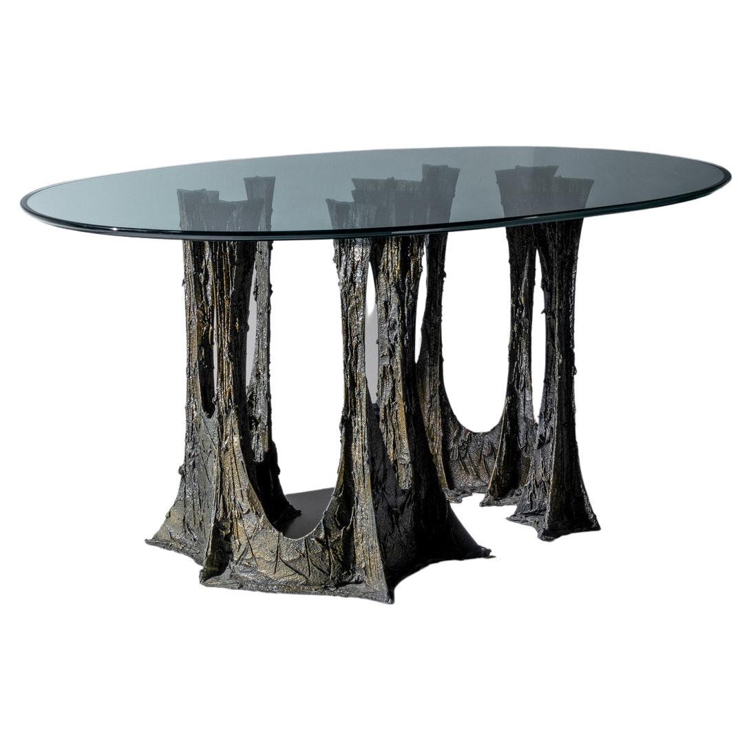 Sculpted Bronze Dining Table and Eight Armchairs