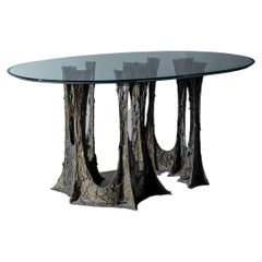 Used Sculpted and Patinated Bronze "Stalagmite" Oval Dining Table by Paul Evans