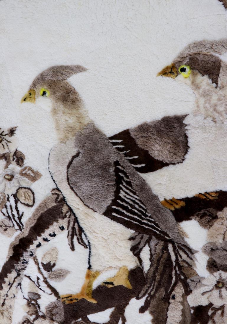 Hollywood Regency Sculpted Animal Skin Rug Depicting Bird of Paradise For Sale