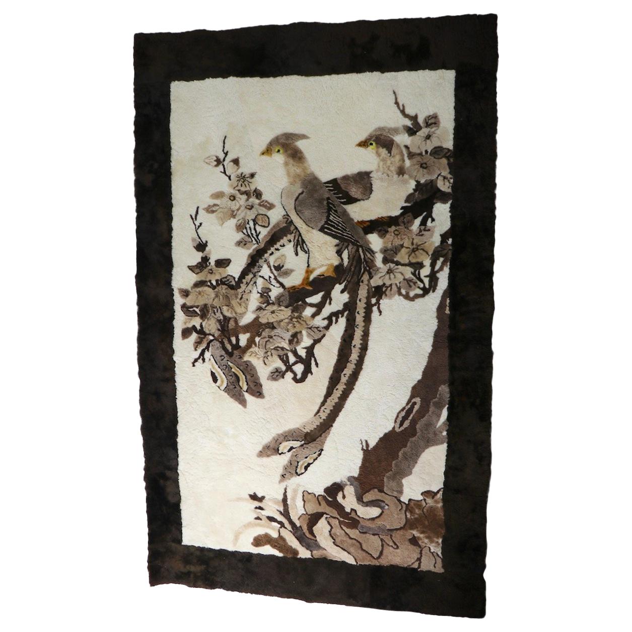 Sculpted Animal Skin Rug Depicting Bird of Paradise