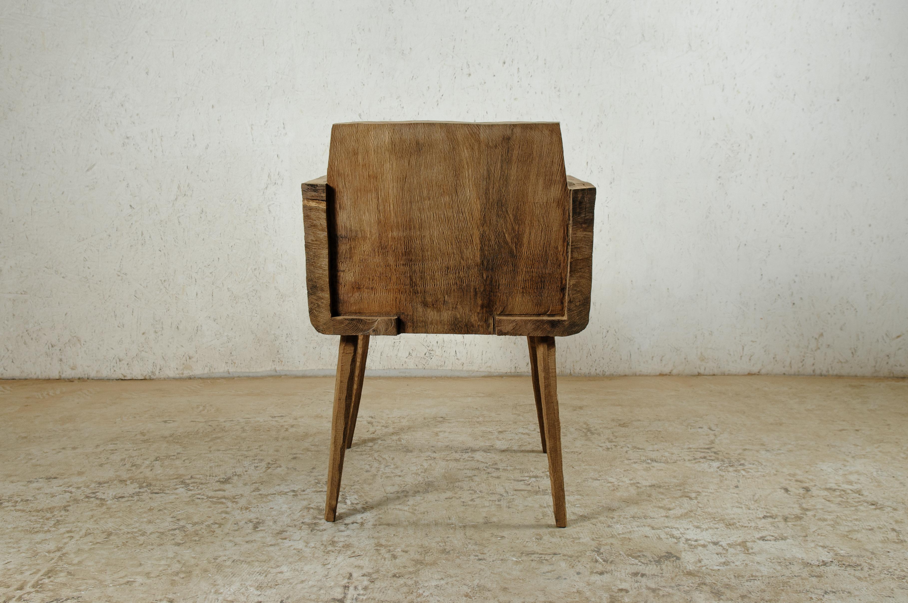 Sculpted Armchair in Solid Oak Wood '4 Legs' For Sale 1