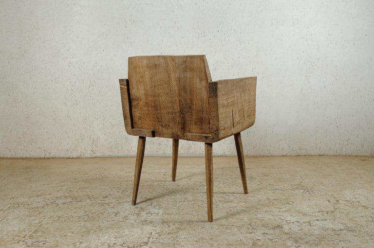 Sculpted Armchair in Solid Oak Wood '4 Legs' For Sale 2