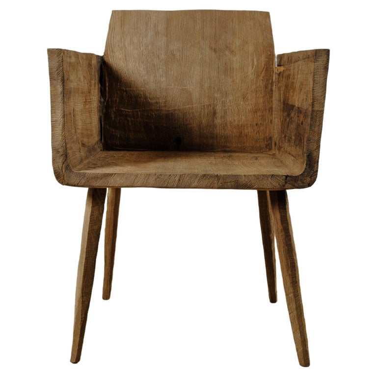 Sculpted Armchair in Solid Oak Wood '4 Legs' For Sale