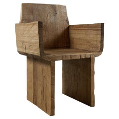 Sculpted Armchair in Solid Oak Wood