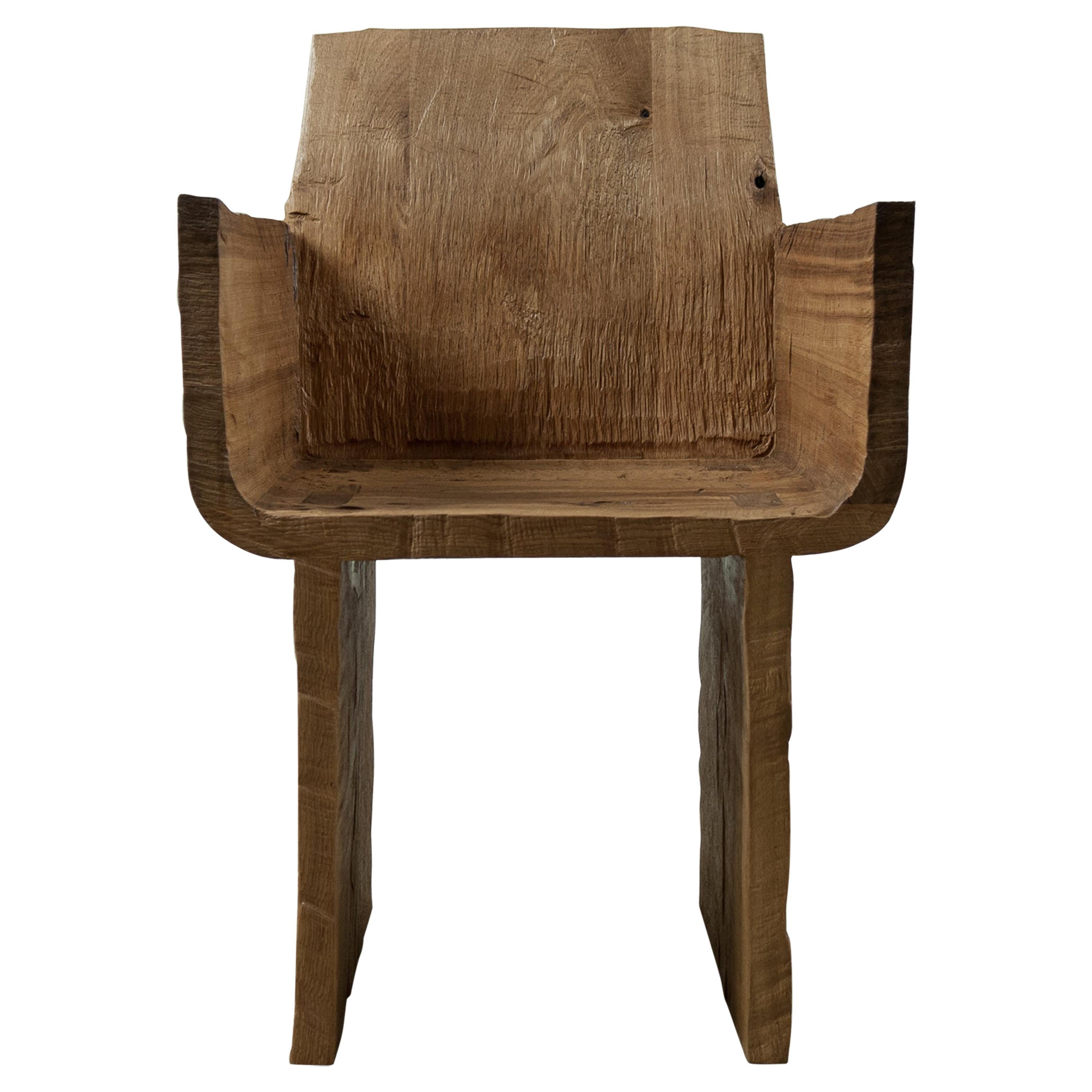 Sculpted Armchair in Solid Oak Wood For Sale