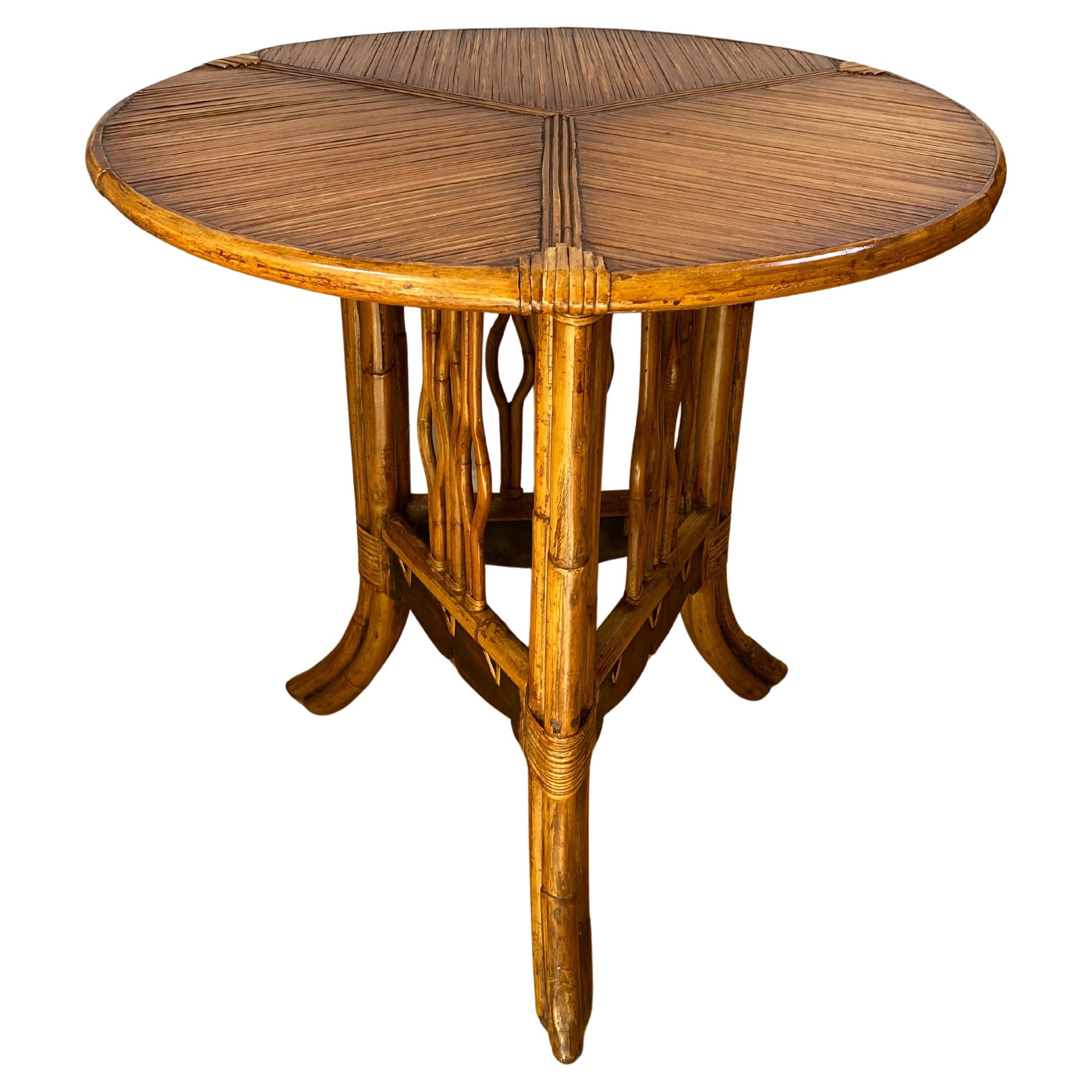 Sculpted Bamboo Side Table with Hand Decorated Top For Sale