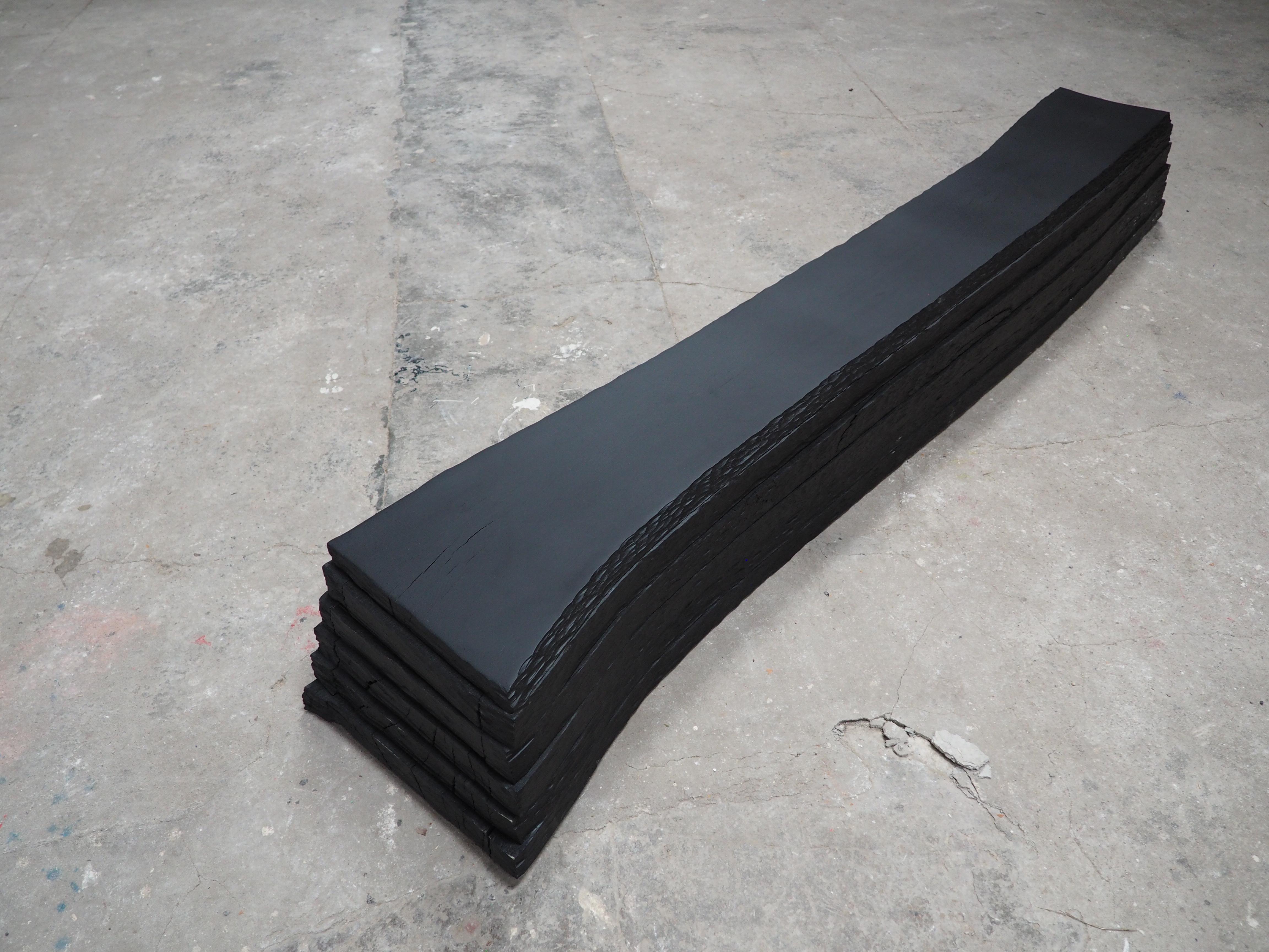 Sculpted Bench in Black from Oak Wood by Desia Ava For Sale 3
