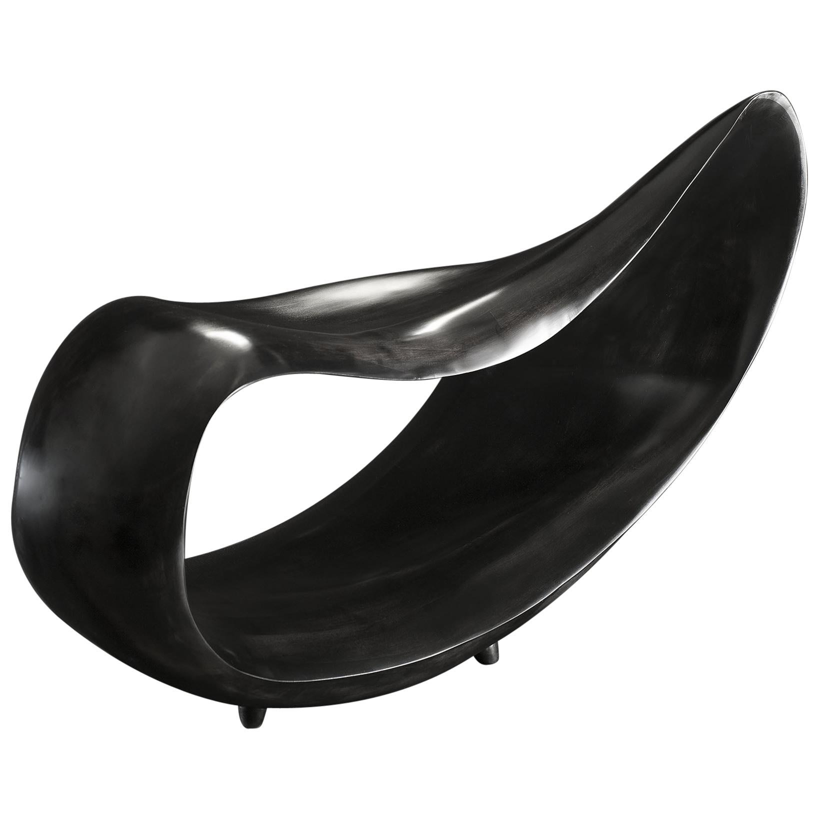 Large Sculpted Bench in Ebonized Maple Signed by Gildas Berthelot