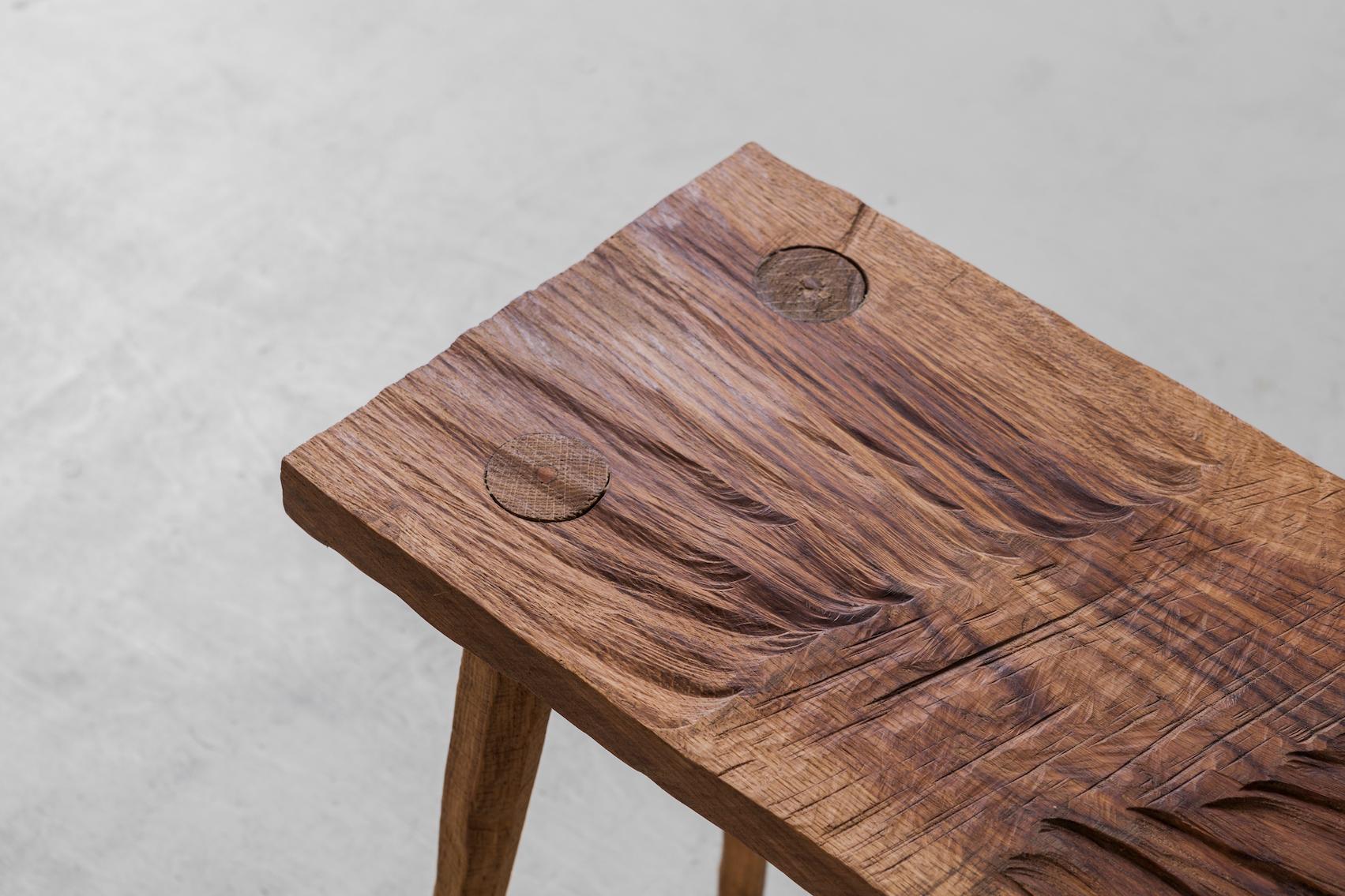 Brutalist Sculpted Bench or Side Table N10 in Solid Oakwood For Sale