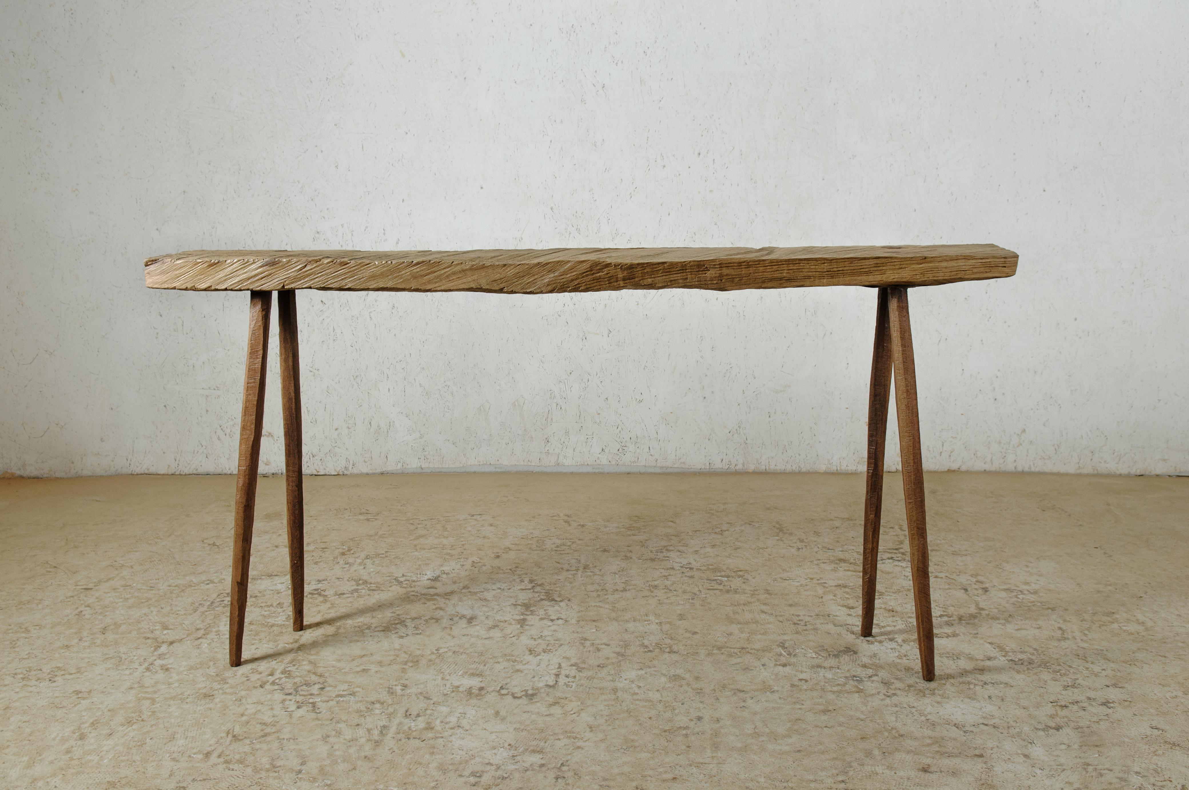 Brutalist Sculpted Bench or Side Table N13 in Solid Oakwood For Sale