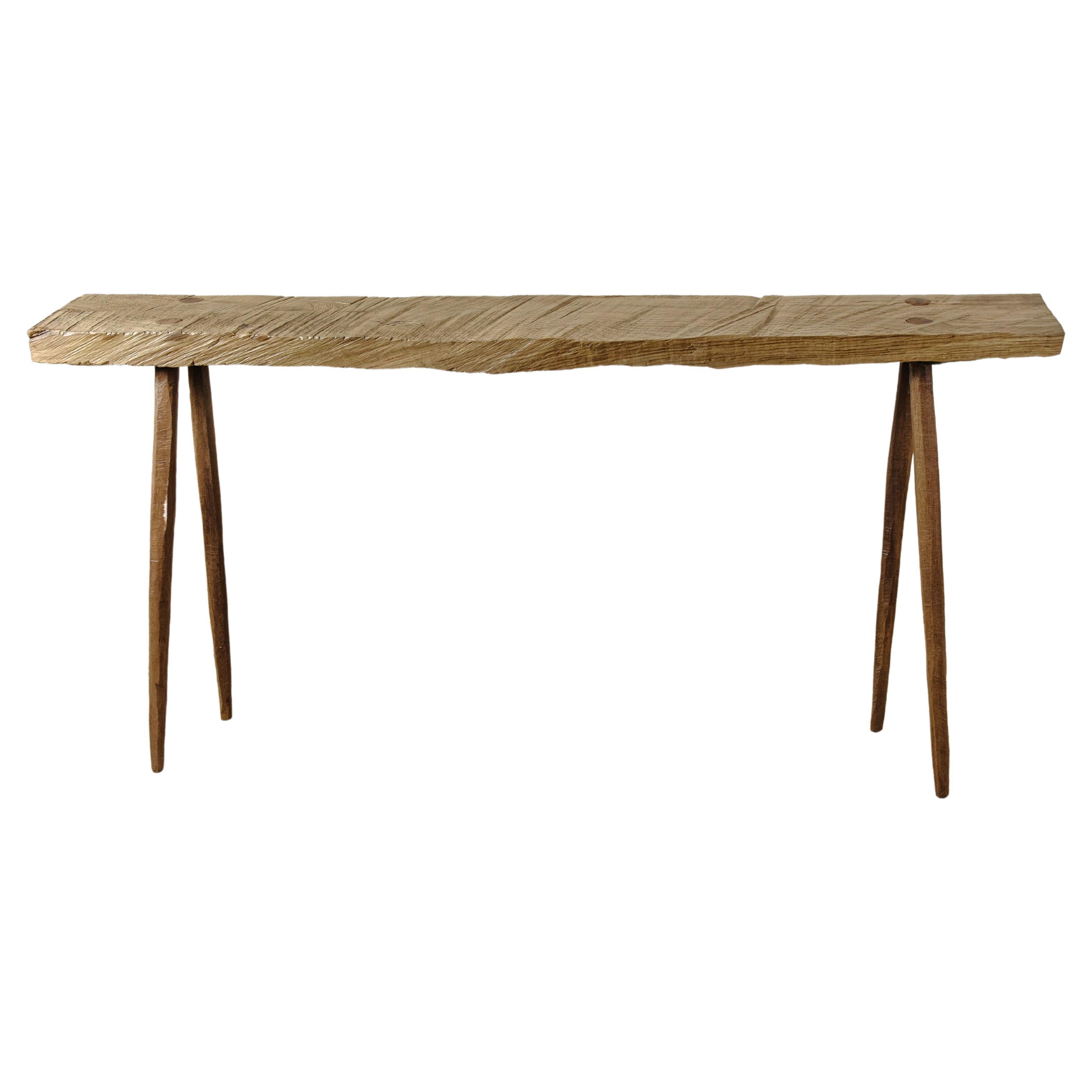 Sculpted Bench or Side Table N13 in Solid Oakwood For Sale