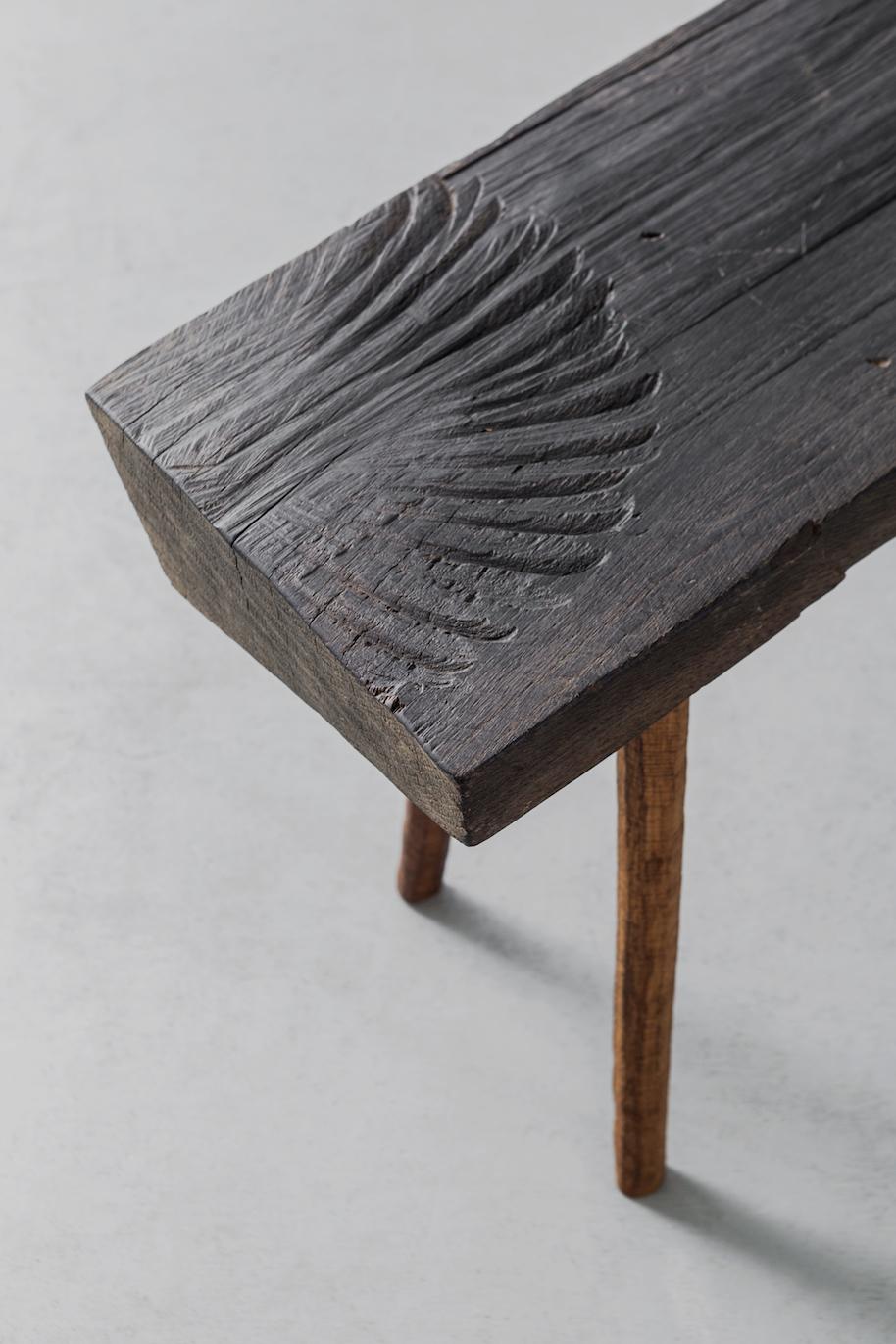 Brutalist Sculpted Bench or Side Table N4 in Solid Oakwood For Sale