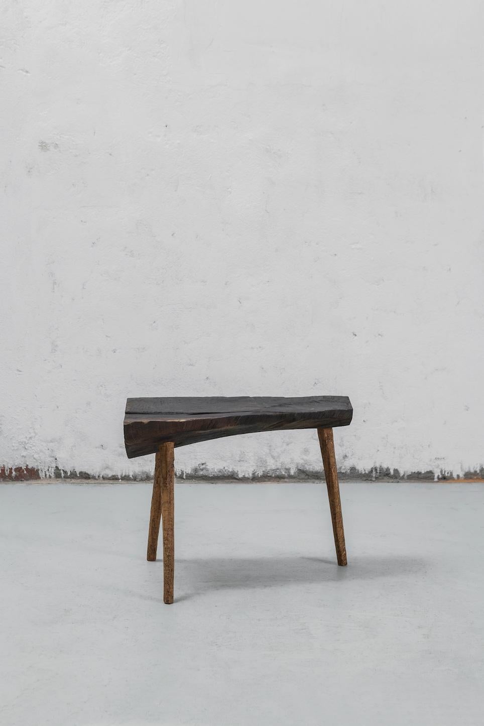 Brutalist Sculpted Bench or Side Table N6 in Solid Oakwood For Sale