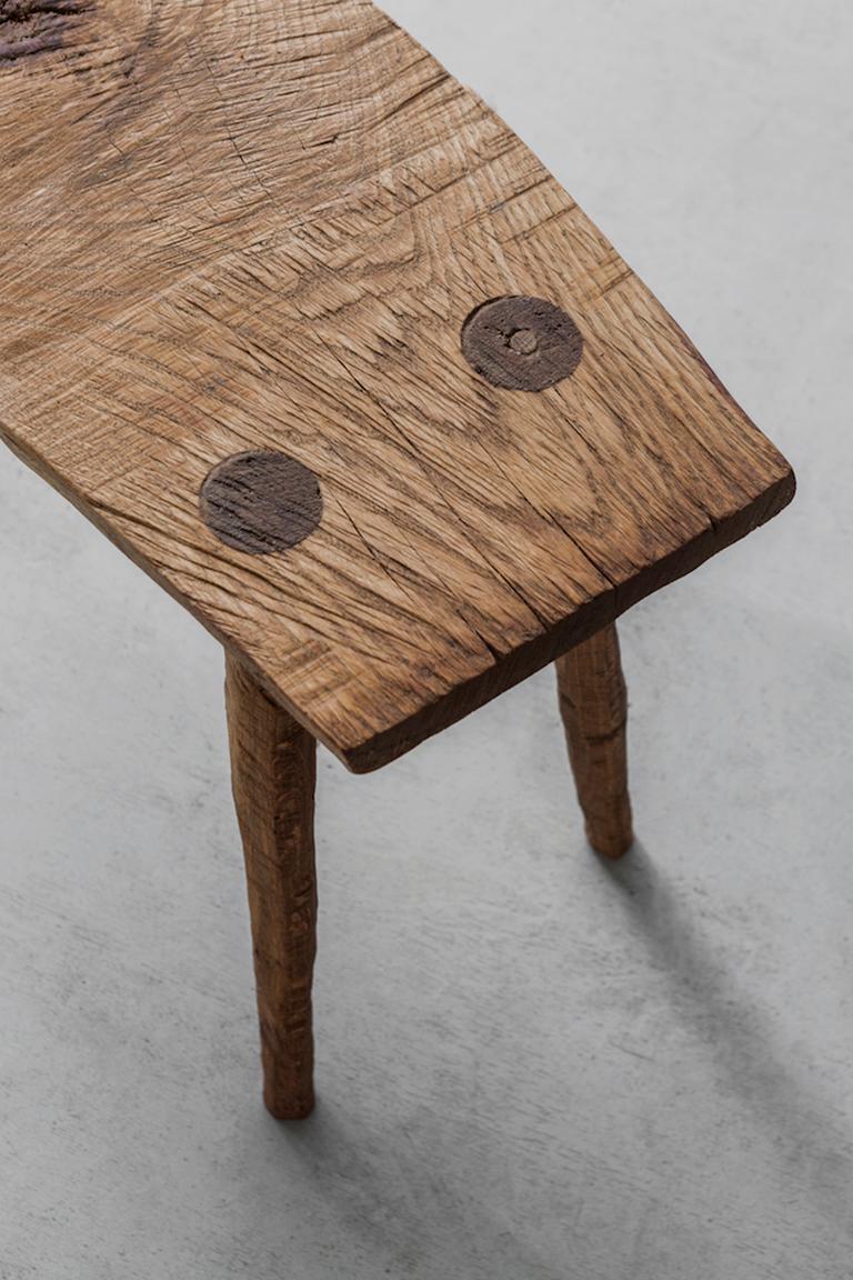 Brutalist Sculpted Bench or Side Table N7 in Solid Oak Wood For Sale
