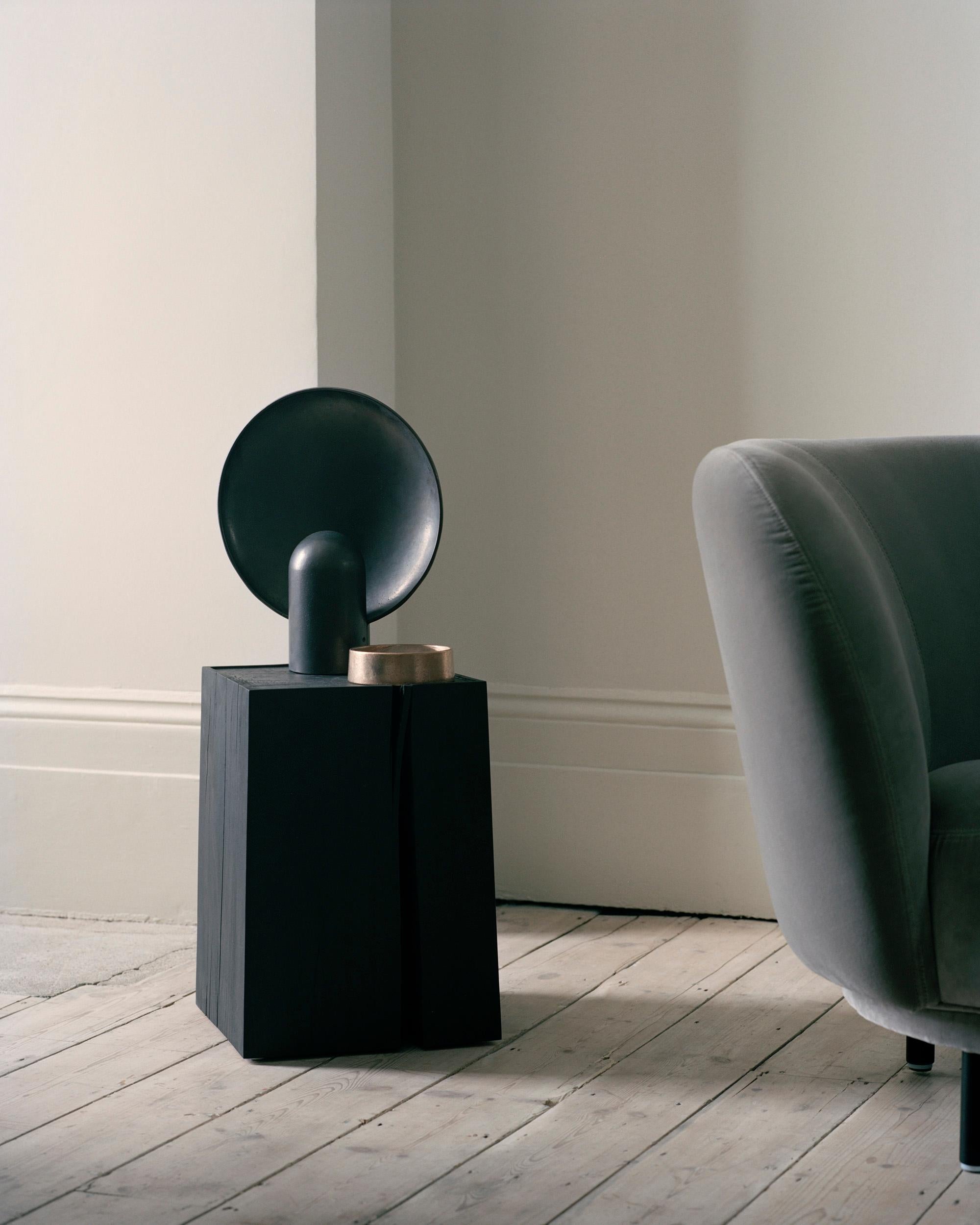Modern Surface, Black Travertine Sculpted Lamp by Henry Wilson