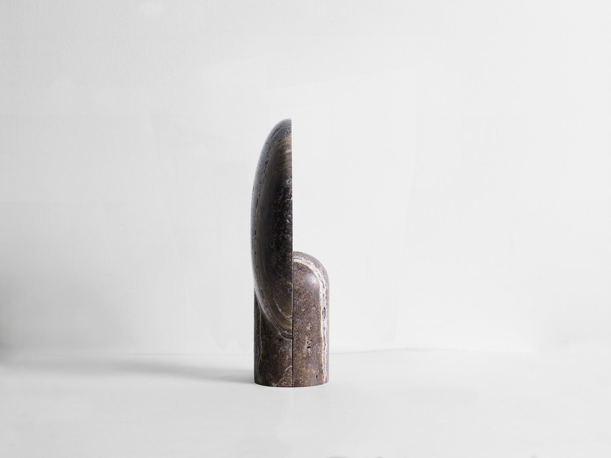 Contemporary Surface, Black Travertine Sculpted Lamp by Henry Wilson