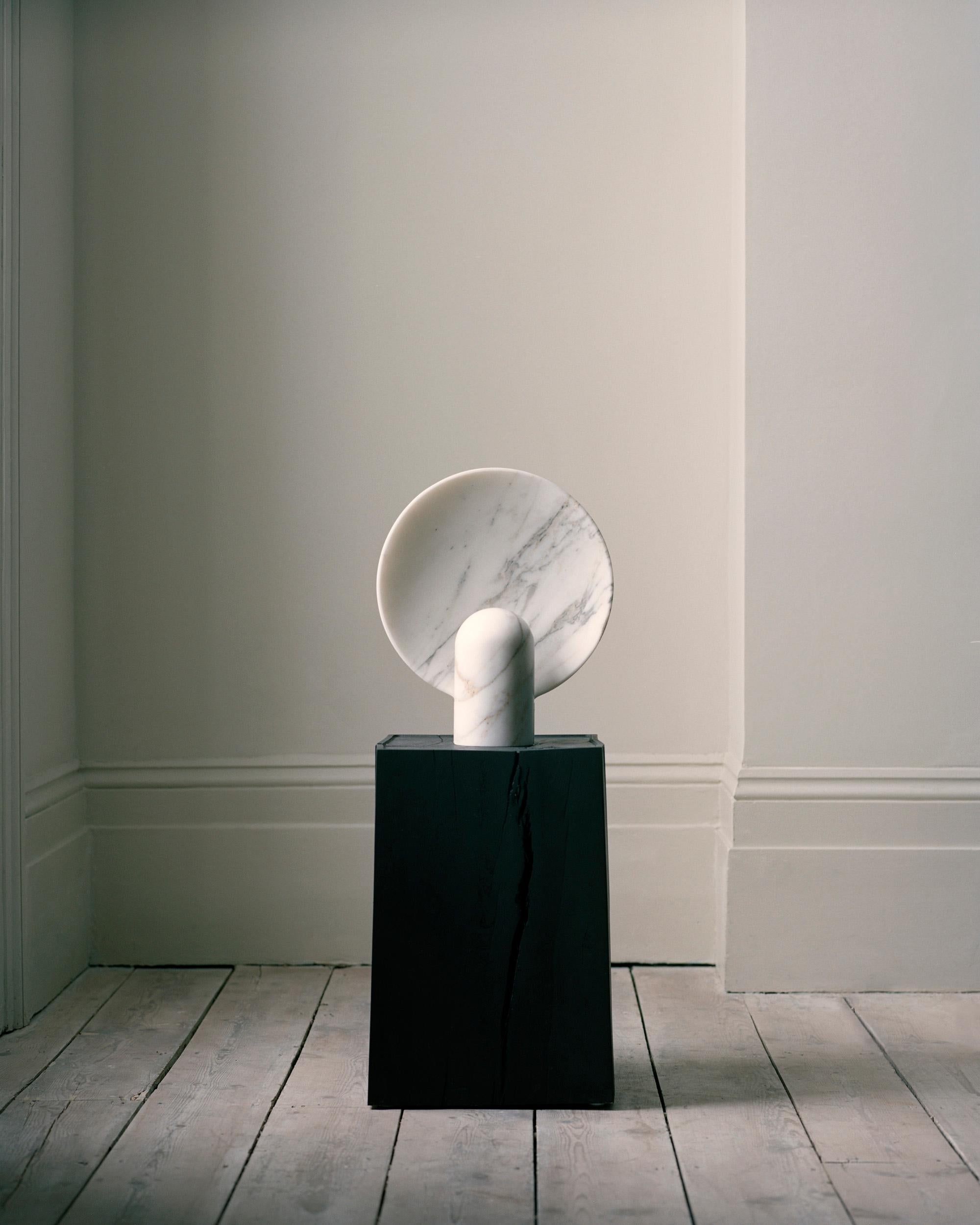 Marble Surface, Black Travertine Sculpted Lamp by Henry Wilson