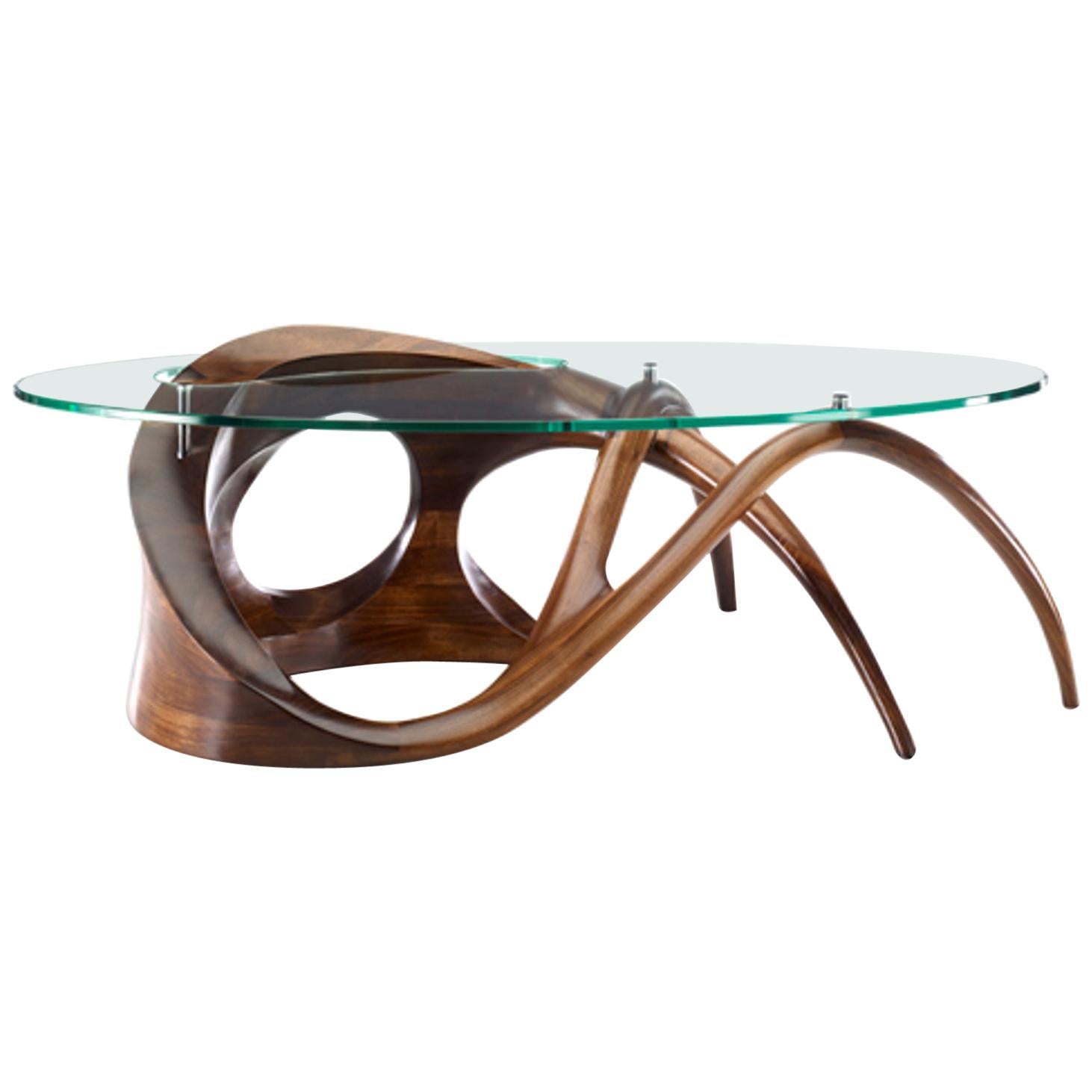 La Chimère I Sculpted Black Walnut Coffee Table Signed by Gildas Berthelot