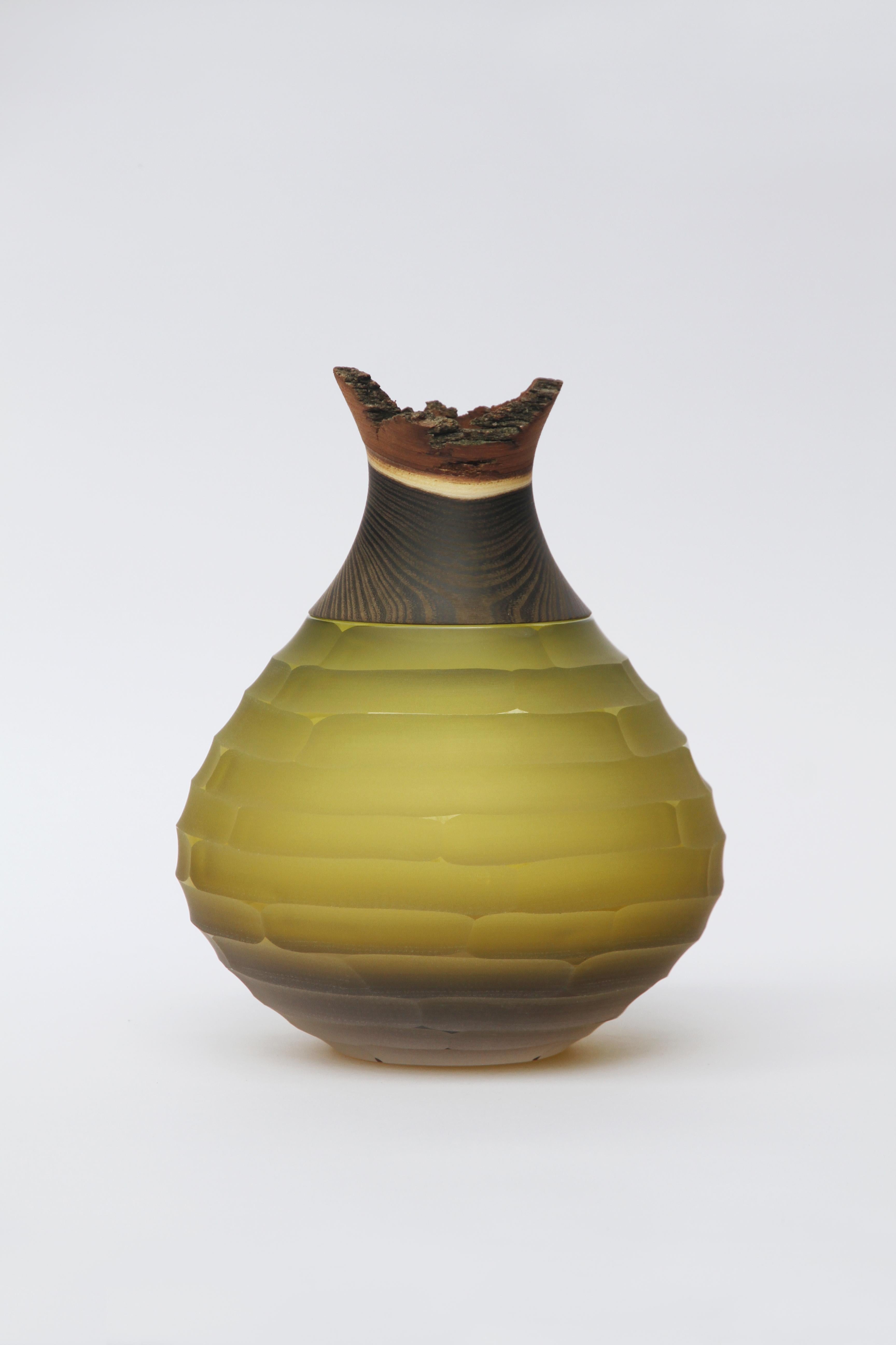 Organic Modern Sculpted Blown Glass and Brass Vase, Pia Wüstenberg