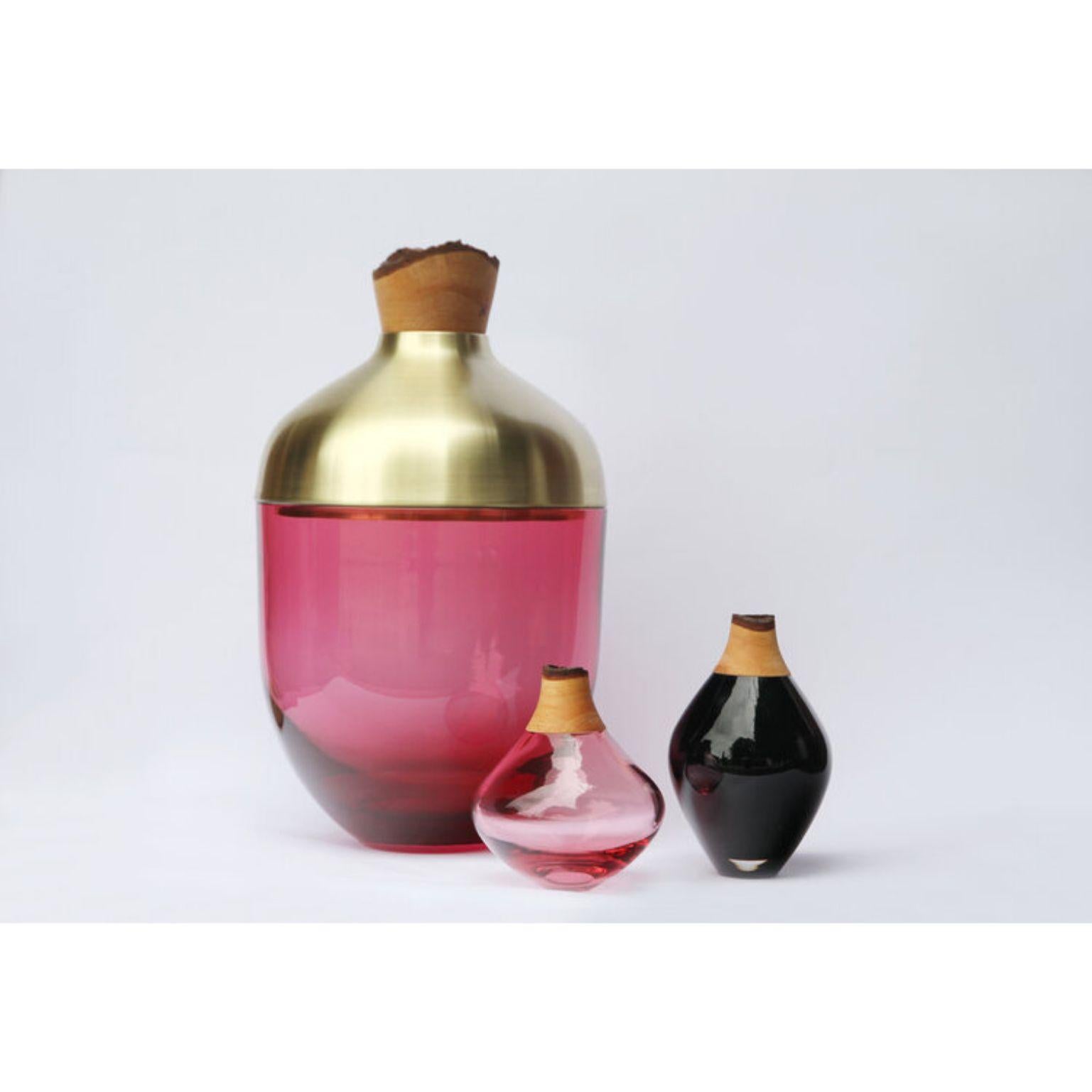 Organic Modern Sculpted Blown Glass and Brass Vase, Pia Wüstenberg For Sale