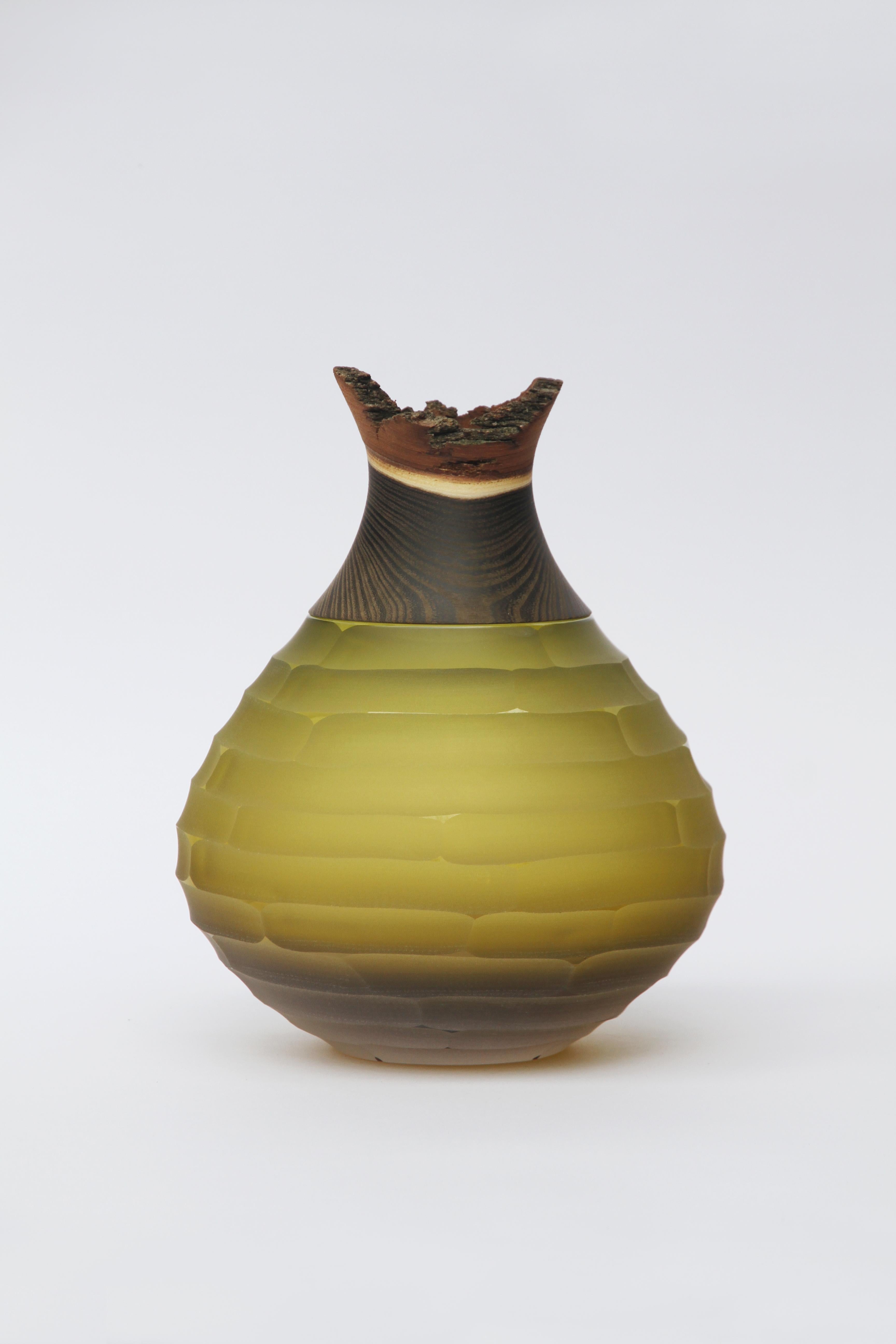 Organic Modern Blown Glass and Brass Sculpt Stacking Vessel, Pia Wüstenberg For Sale