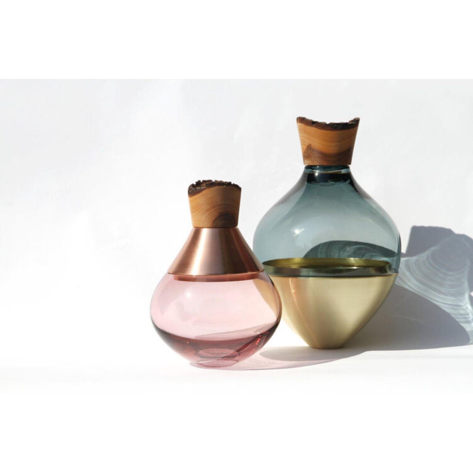 German Sculpted Blown Glass and Brass Vase, Pia Wüstenberg