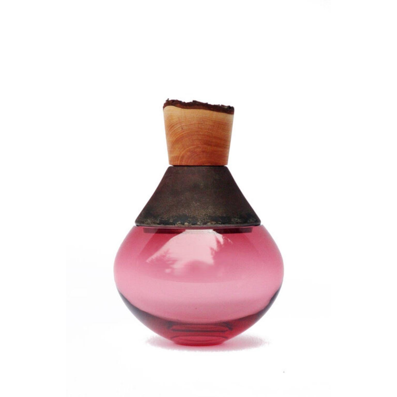 Contemporary Sculpted Blown Glass and Brass Vase, Pia Wüstenberg For Sale
