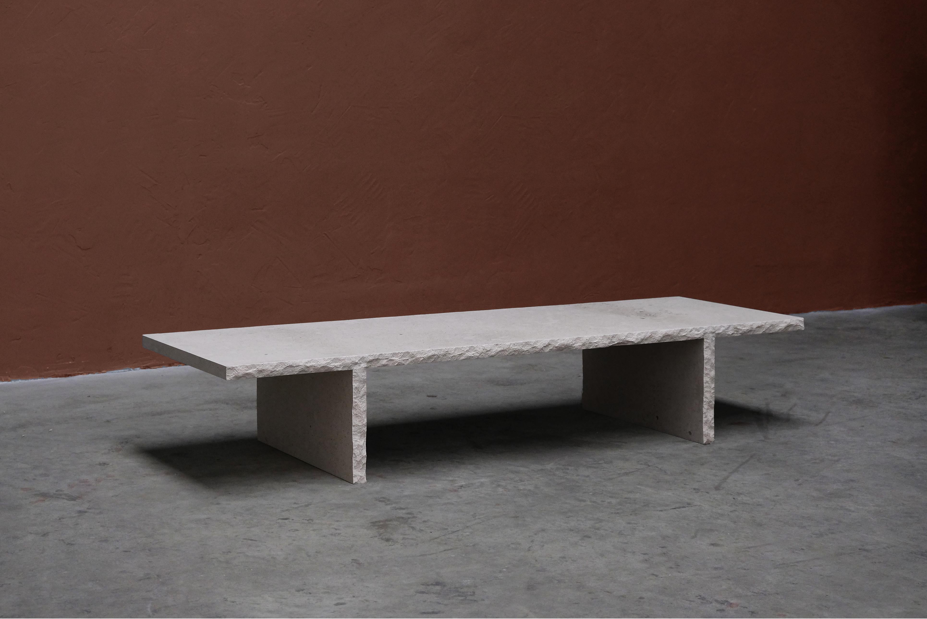 Sculpted Bourgogne Stone Coffee Table, Fruste by Frederic Saulou For Sale 4