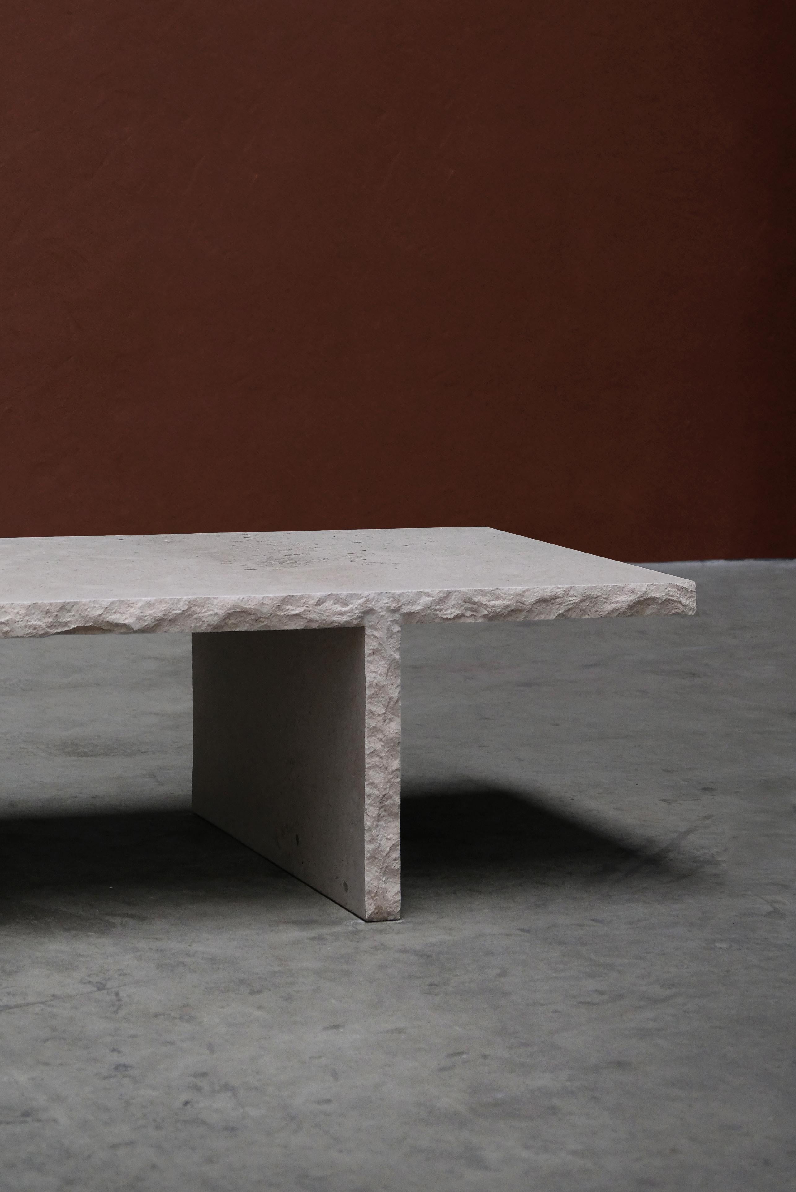 Sculpted Bourgogne Stone Coffee Table, Fruste by Frederic Saulou For Sale 5