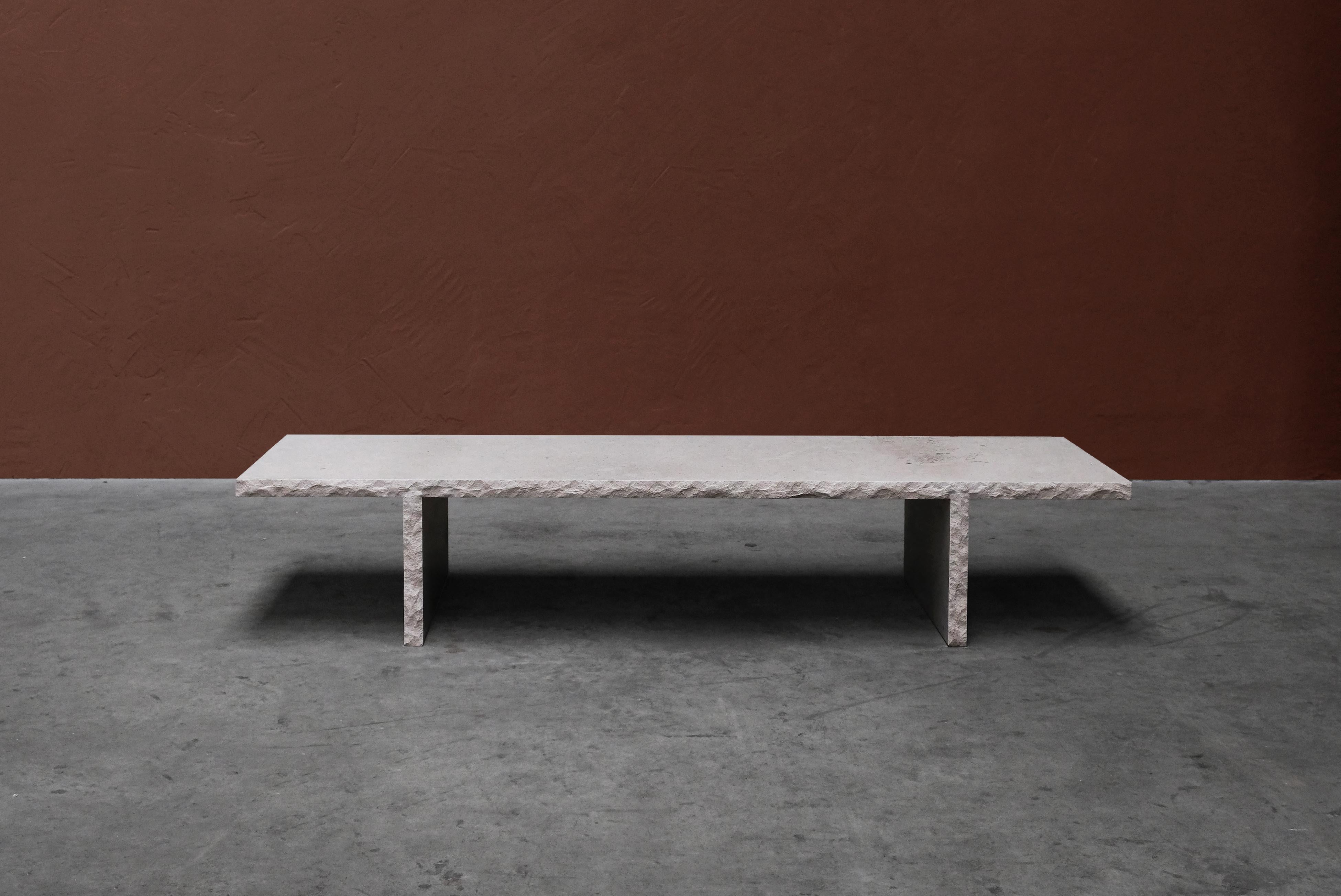 Contemporary Sculpted Bourgogne Stone Coffee Table, Fruste by Frederic Saulou For Sale