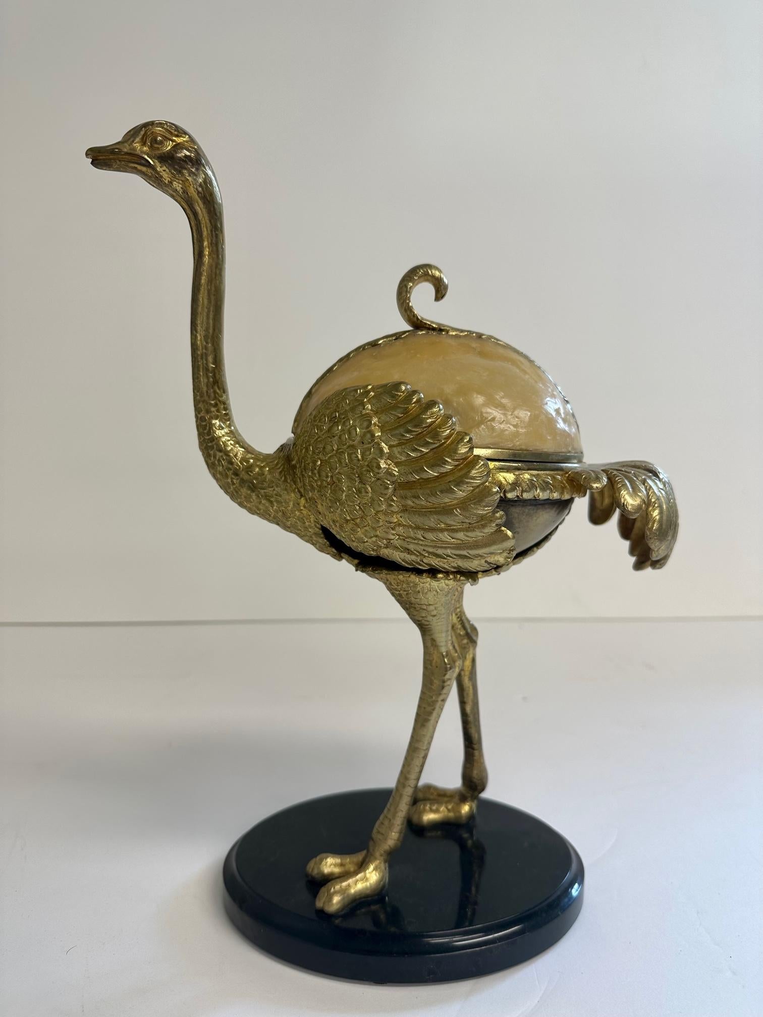 Sculpted Brass Ostrich Box with Resin Top and Marble Base For Sale 5