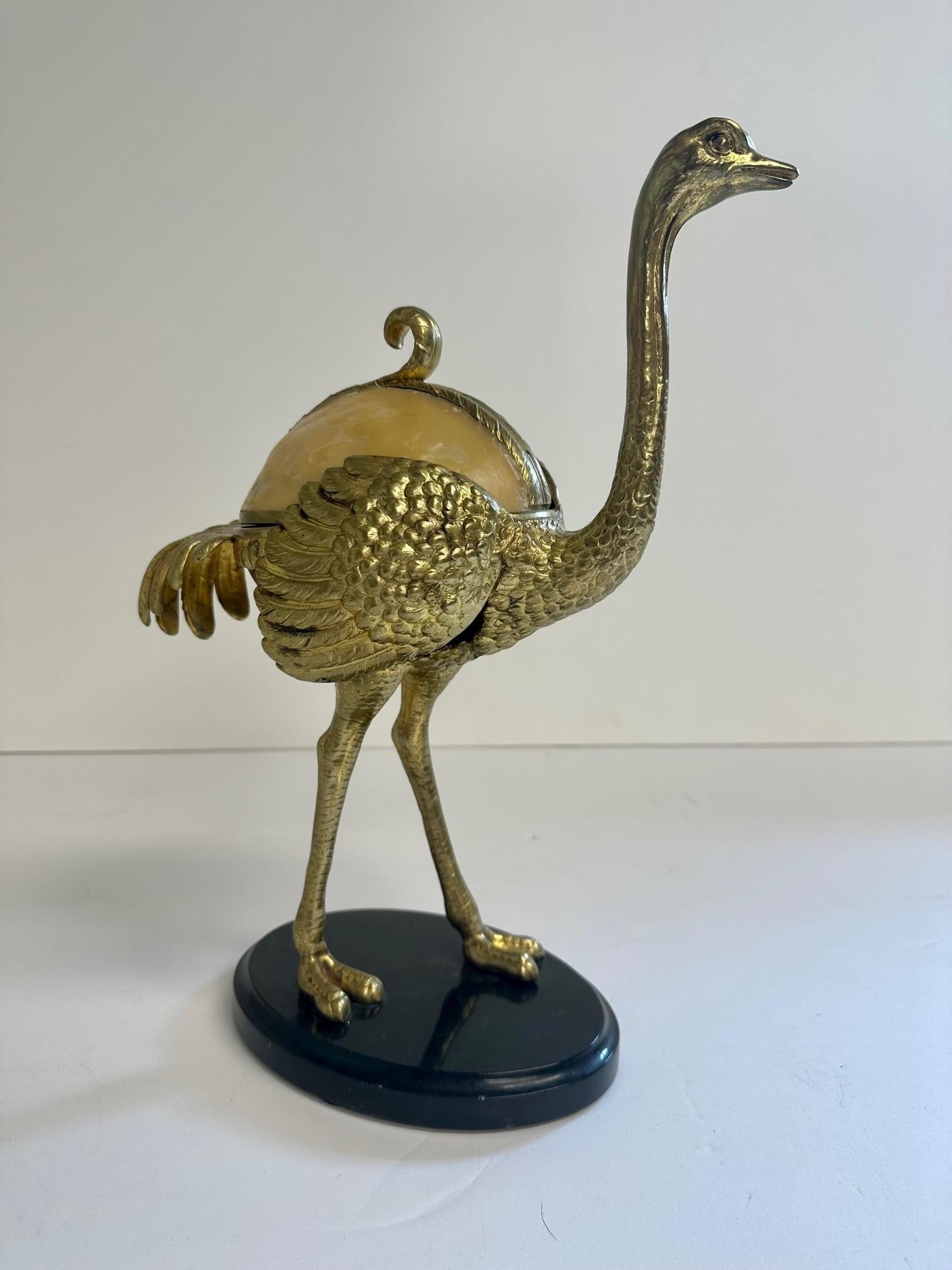 Sculpted Brass Ostrich Box with Resin Top and Marble Base For Sale 6