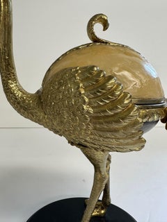 Sculpted Brass Ostrich Box with Resin Top and Marble Base