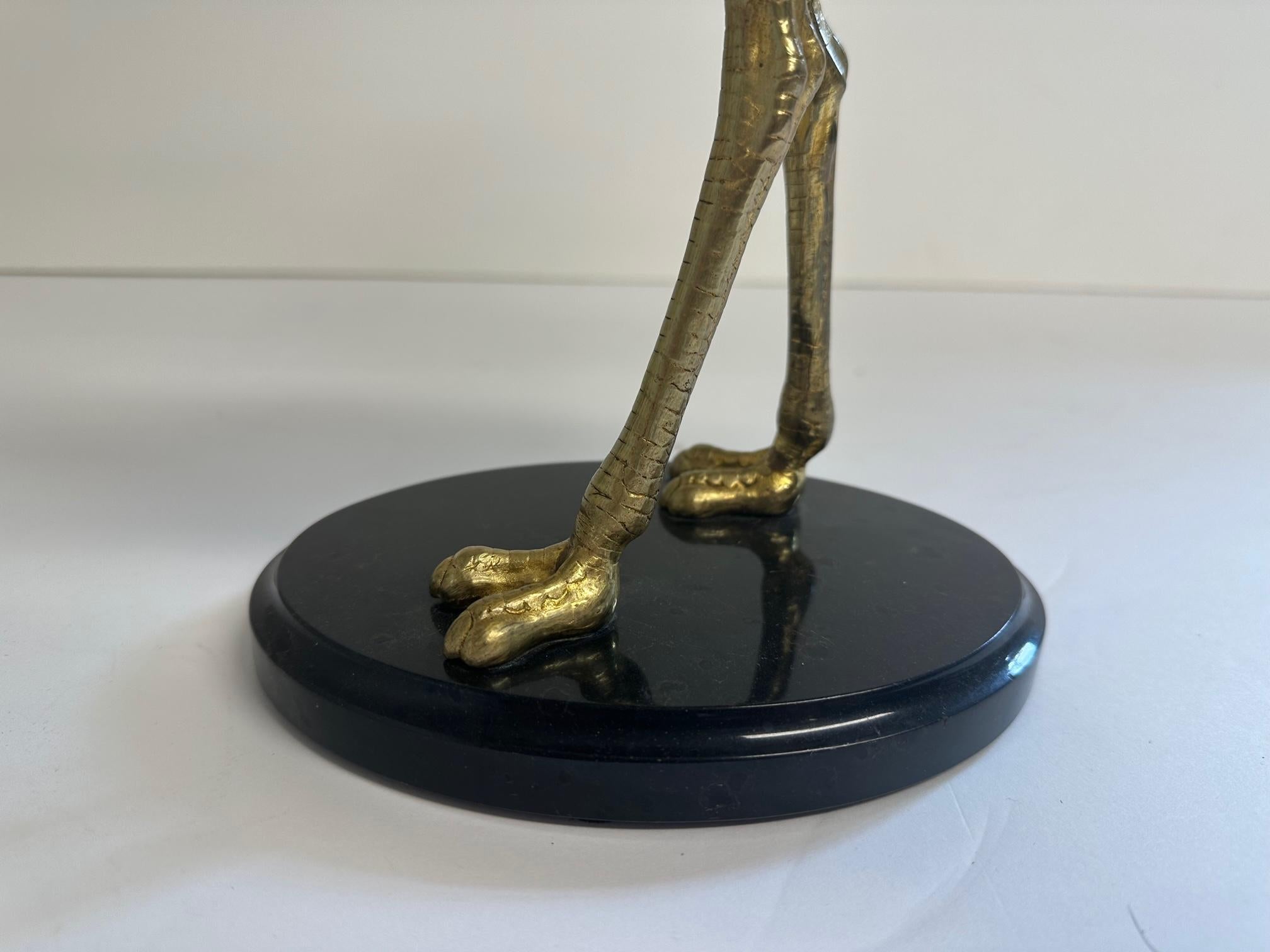 Late 20th Century Sculpted Brass Ostrich Box with Resin Top and Marble Base For Sale