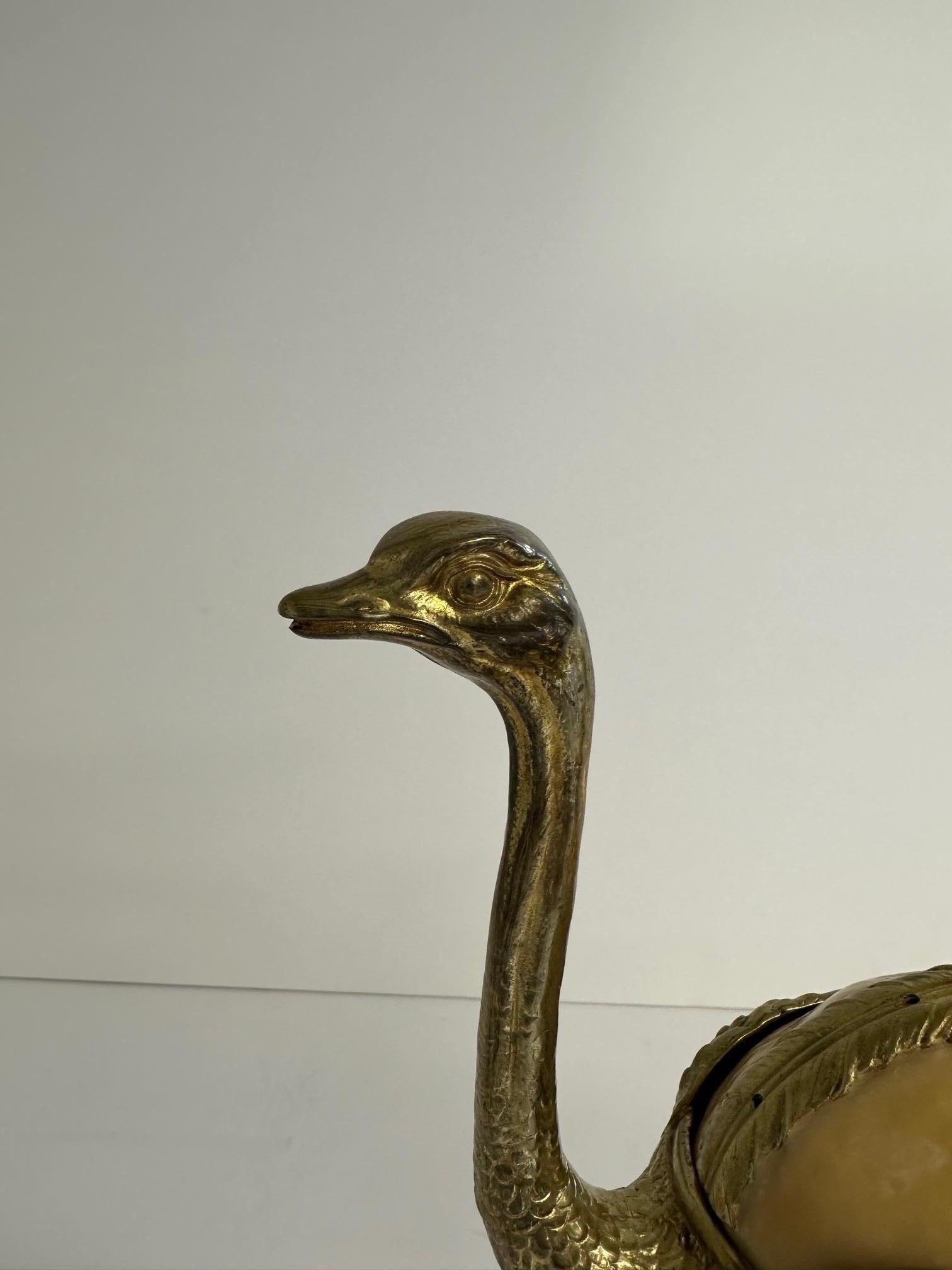 Sculpted Brass Ostrich Box with Resin Top and Marble Base For Sale 1